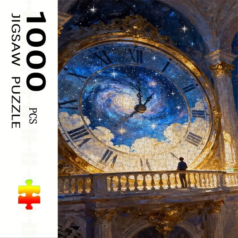 1000 Piece Starry Sky Clock Puzzle, Large Adult Family Interactive Toy, DIY Home Decor, Holiday Scene, Durable Puzzle Gift
