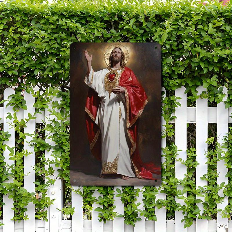 [Aluminum plate signboard]1pc, Vintage Metal Tin Sign, 2D/Flat, Radiant Jesus Silhouette  Appreciation, Art Deco Classic Retro Style, less Wall Hanging Decor, 7.87x11.81inch, Pre-Drilled for Easy Hanging, Indoor/Outdoor Plaque, Multipurpose Home & Shop Wa
