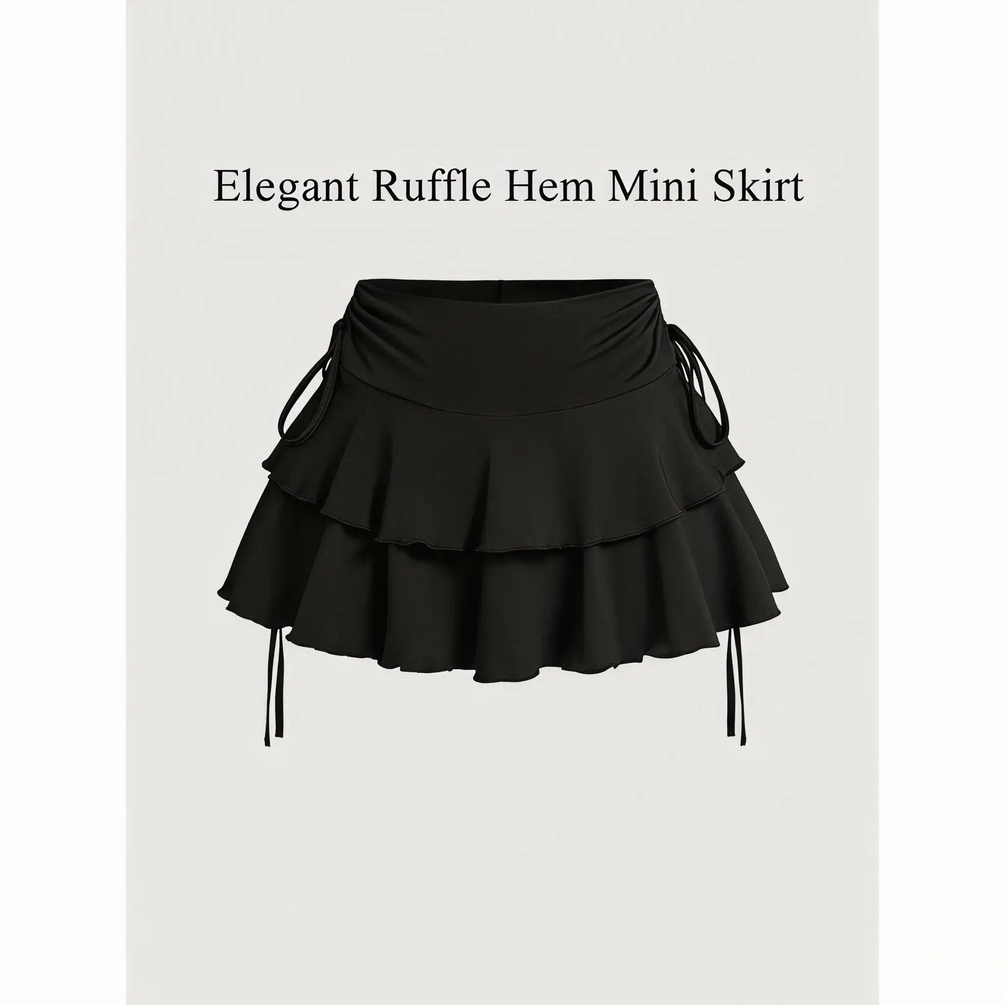 Women's Solid Lettuce Trim Tiered Layer Ruffle Hem Fitted Skirt, Elegant Tie Side Mini Casual Skirt, Women's Bottoms for Daily Wear, Womenswear Feminine, Fitted Cut Skirt