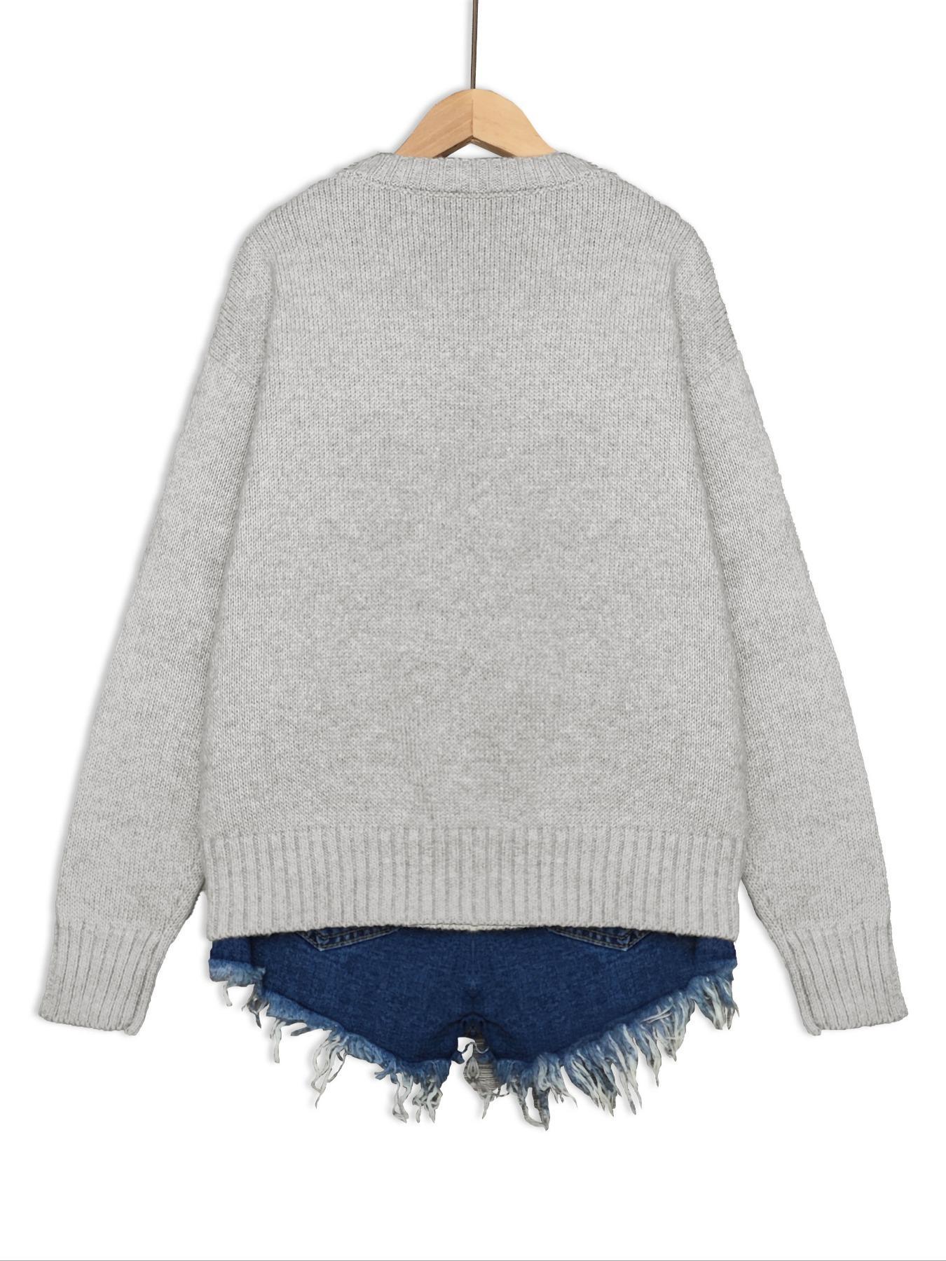 Women's Rabbit Print Drop Shoulder Crew Neck Sweater, Casual Chic Long Sleeve Round Neck Jumper for Fall & Winter, Fashion Ladies' Knitwear for Daily Wear, Women's Clothing, Sweaters for Women, Cute Tops, Knit Pullover Tops