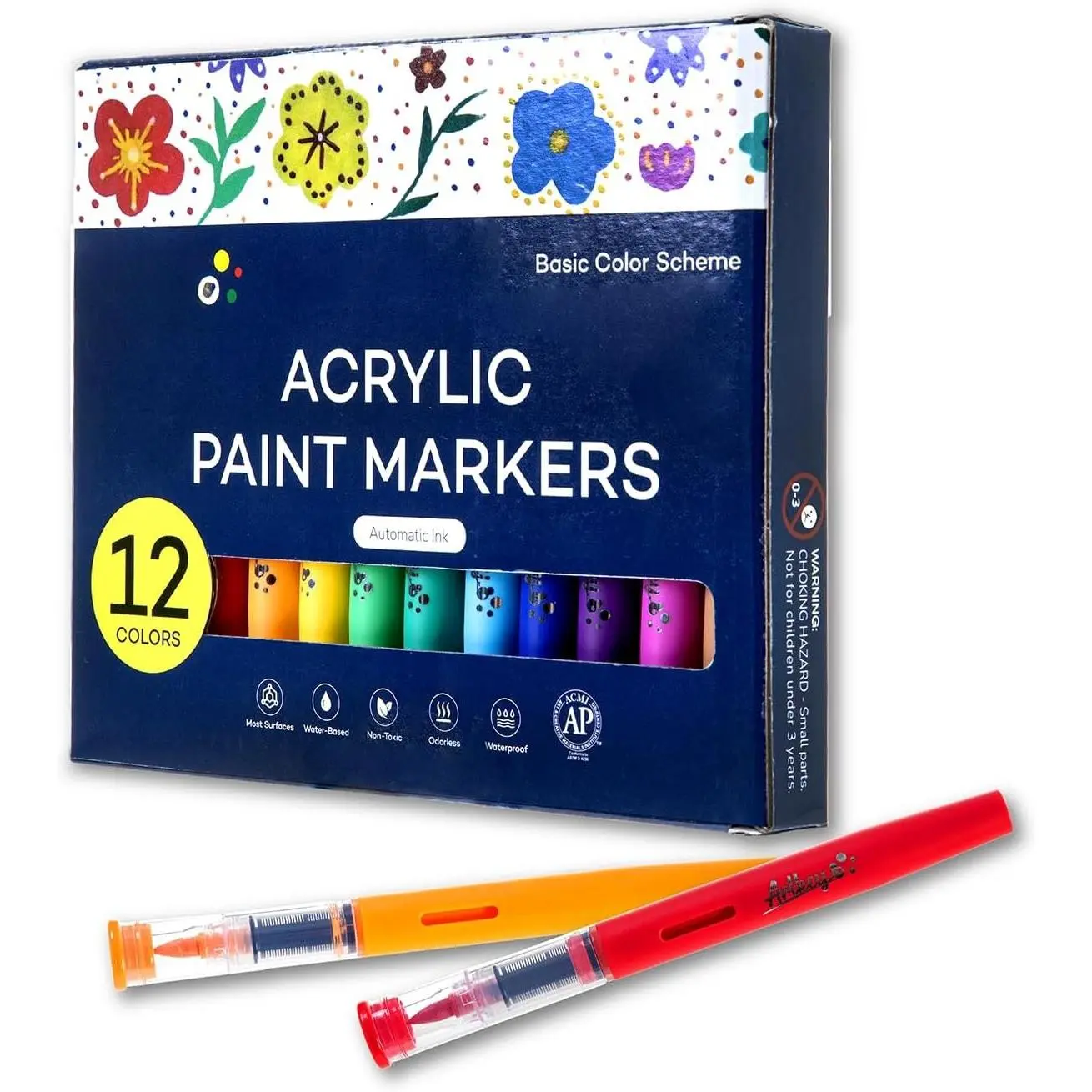 Markers 12 Colors, Direct-Liquid   Pens with Automatic Ink Control, Flexible Brush Tip  Markers Set for Rock Painting, , Canvas, Glass, Ceramic, DIY Crafts
