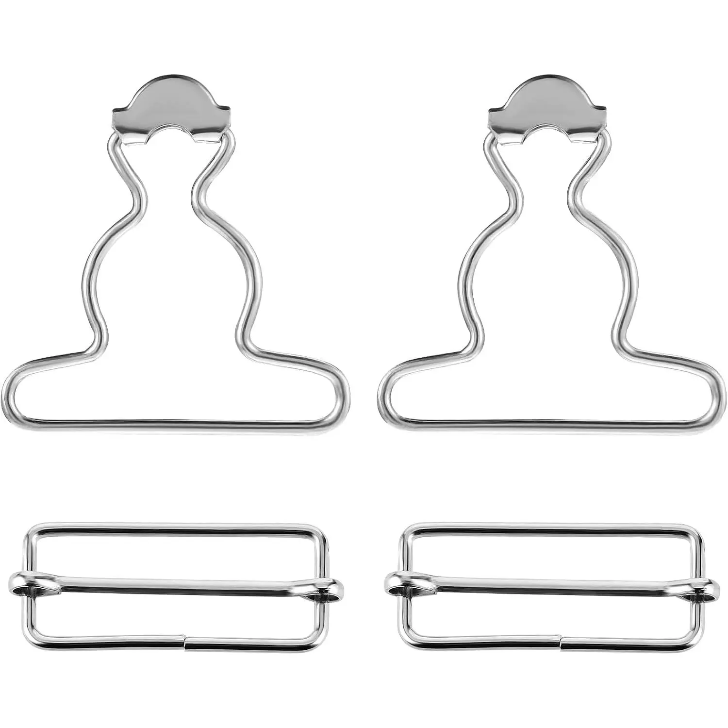 2 Pairs Metal Overall Buckles Suspender Buckle with Rectangle Adjustable Overall Bib Clips  No-Sew Button