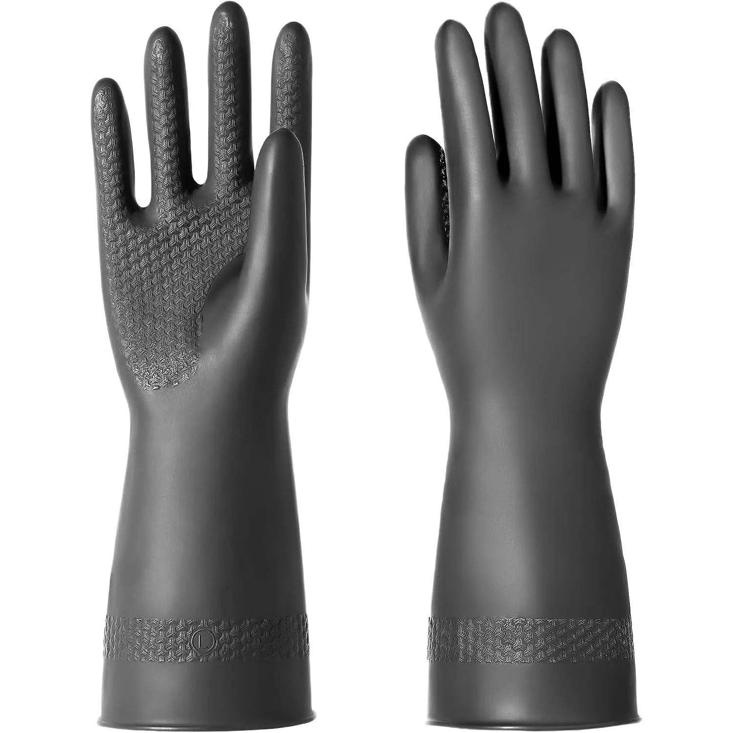 Chemical Resistant Latex Gloves,Cleaning Protective Safety Work Heavy Duty Rubber Gloves, S-M-L-XL Size, Black 1 Pair