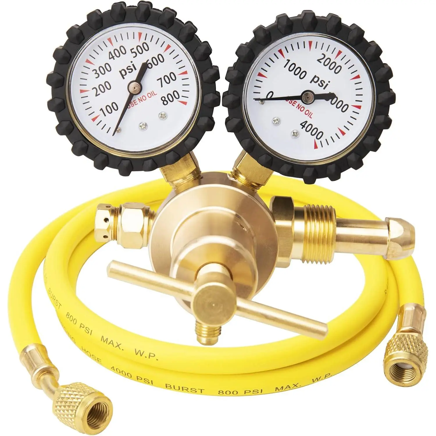 Nitrogen Regulator, Nitrogen Regulator Hvac with 60" Hose, 0-800PSI, 1/4-Inch Outlet Connection, 0-4000PSI, CGA580 Inlet Connection, Hvac Nitrogen Regulator, Nitrogen  Regulator by