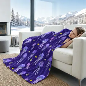 Purple-Toned Deep-Sea Jellyfish Print Summer Cooling Blanket Is Breathable and Keeps You Cool In the Summer. It'S Suitable for People Who Are Sensitive to Heat and Can Be Used for Sofa Naps, Office Lunch Breaks, or Car Use.