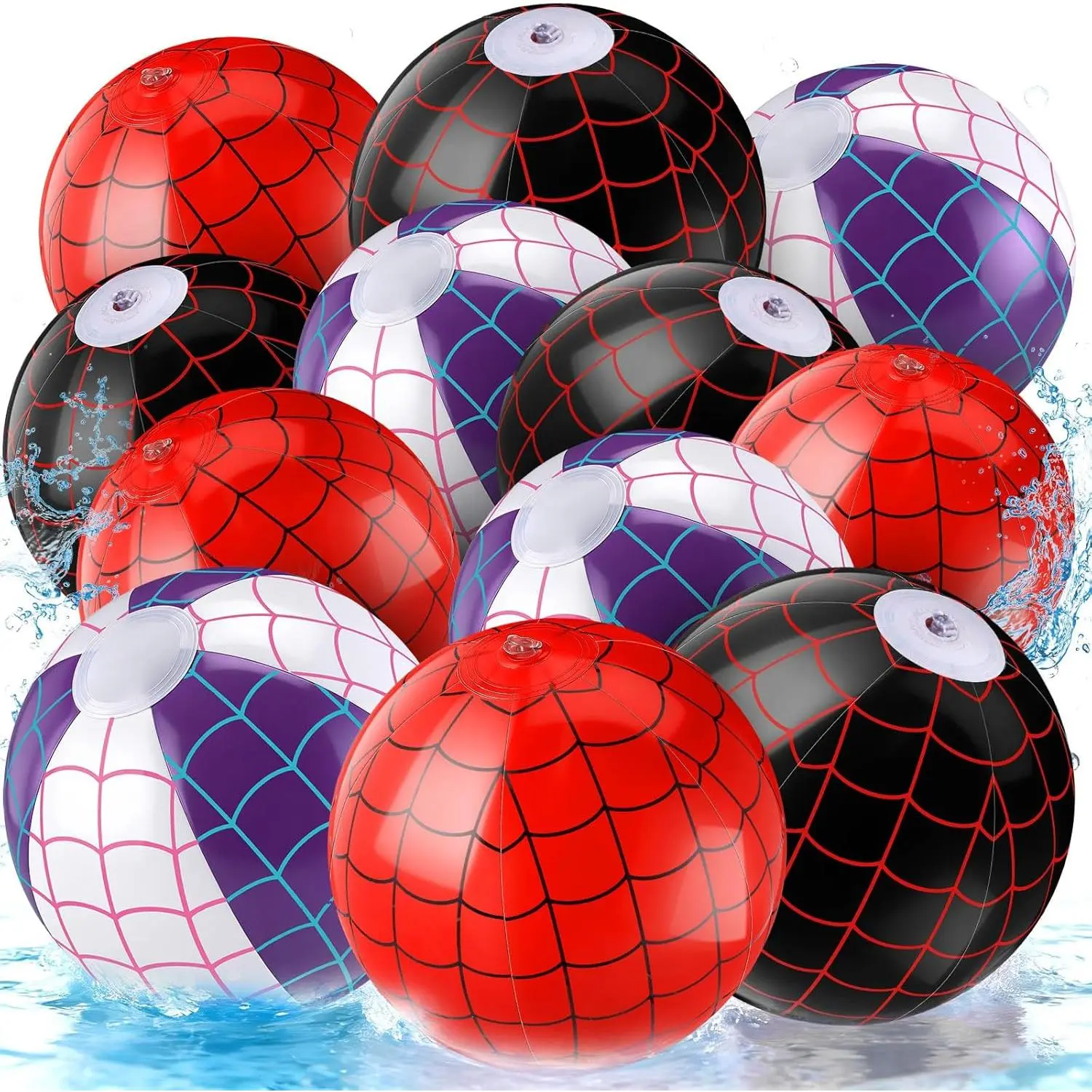 12 Pack Spider Theme Beach Balls - 7.87 Inch Bulk for Summer Pool & Beach Games, Party Gifts, Birthday Decorations, Favors