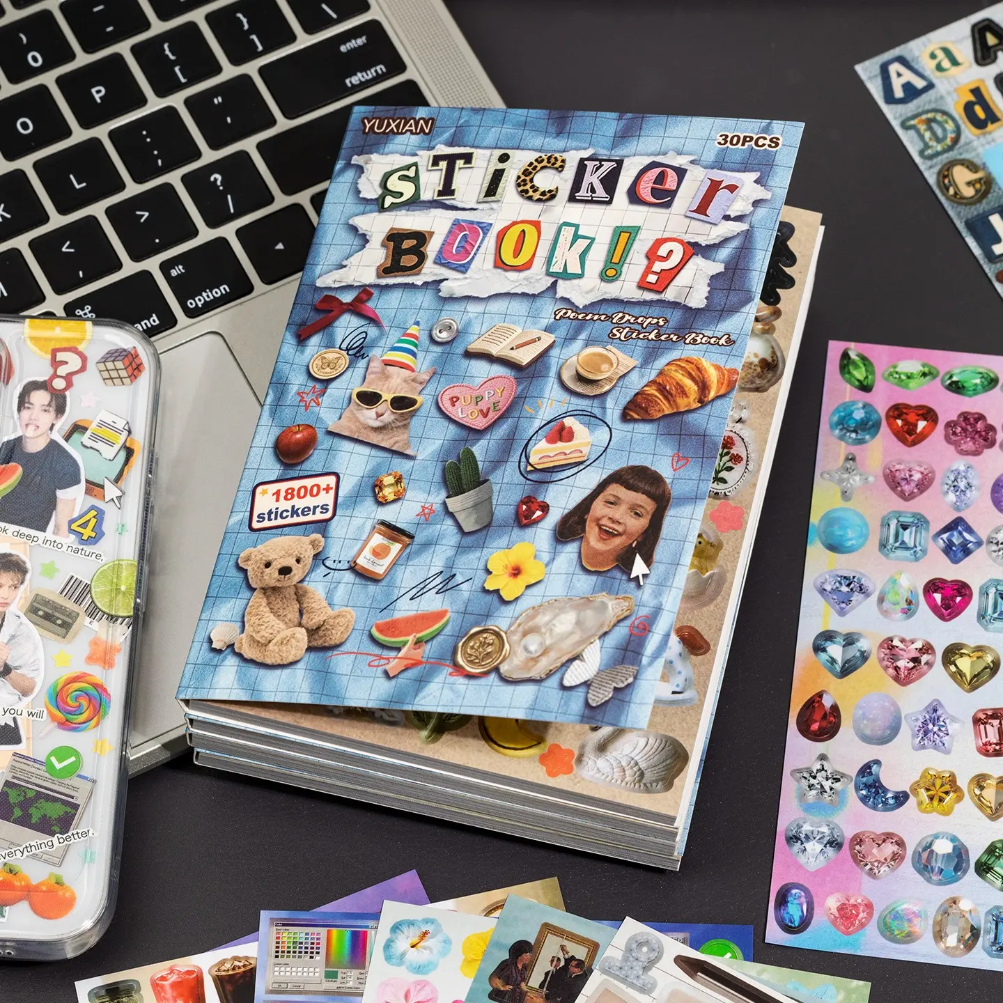 30 Sheets 1800+ Cute Cartoon Stickers, Aesthetic Stickers for Bullet Journals, Diaries, DIY Crafts, Laptop, Phone Decoration, Cellphone