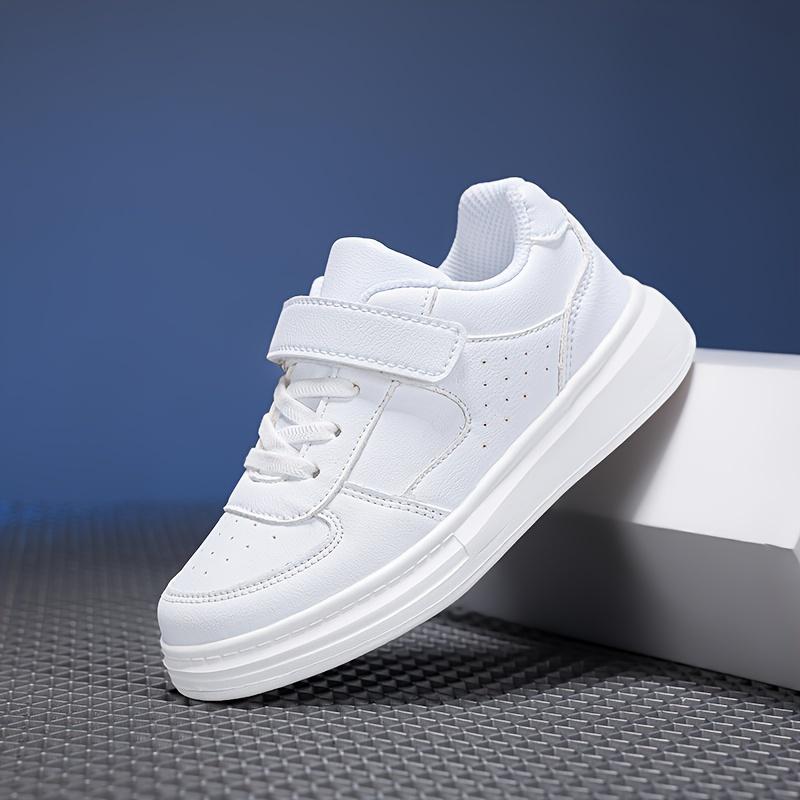 (New)Boys' Casual Sneakers, Summer New Outdoor Fashion Three-Color Leather Convenient Velcro Campus Performance White Shoes, Medium and Large Boys' and Girls' Black and White Sneakers Sizes 28-40(Gift)11