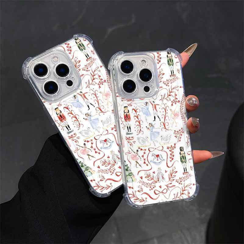 Nutcracker ballet pattern, four-corner drop-proof and non-slip TPU full-coverage phone case for the camera lens, compatible with iPhone 17, 16, 15, 14, 13, 12, 11, XS, X series and other models. Makes a great gift for friends or family.