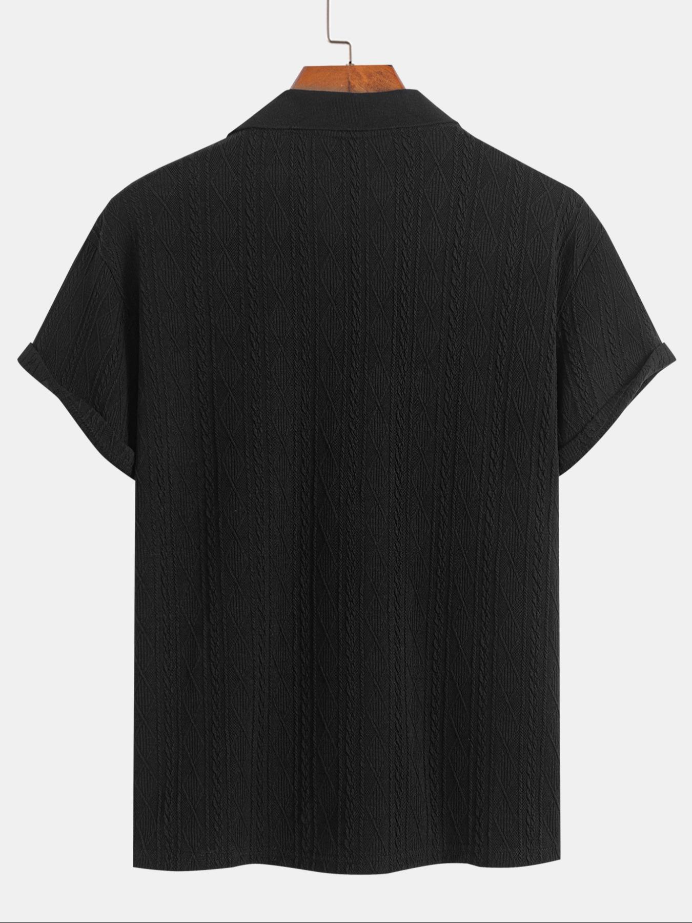 Men's Plain Textured Jacquard Knit Buttons Polo Shirt, Regular Fit Fitted Casual Short Sleeve Top for Summer, Classic Fashion Men's Clothes for Daily Wear, Menswear