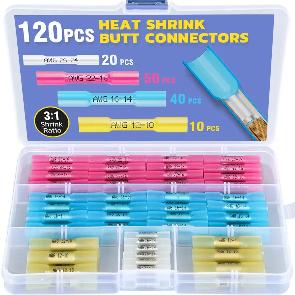 Heat Shrink Butt Wire Connectors,Waterproof Insulated Electrical Connectors,Butt Connectors Heat Shrink for Marine Automotive Boat Truck Wire Joints