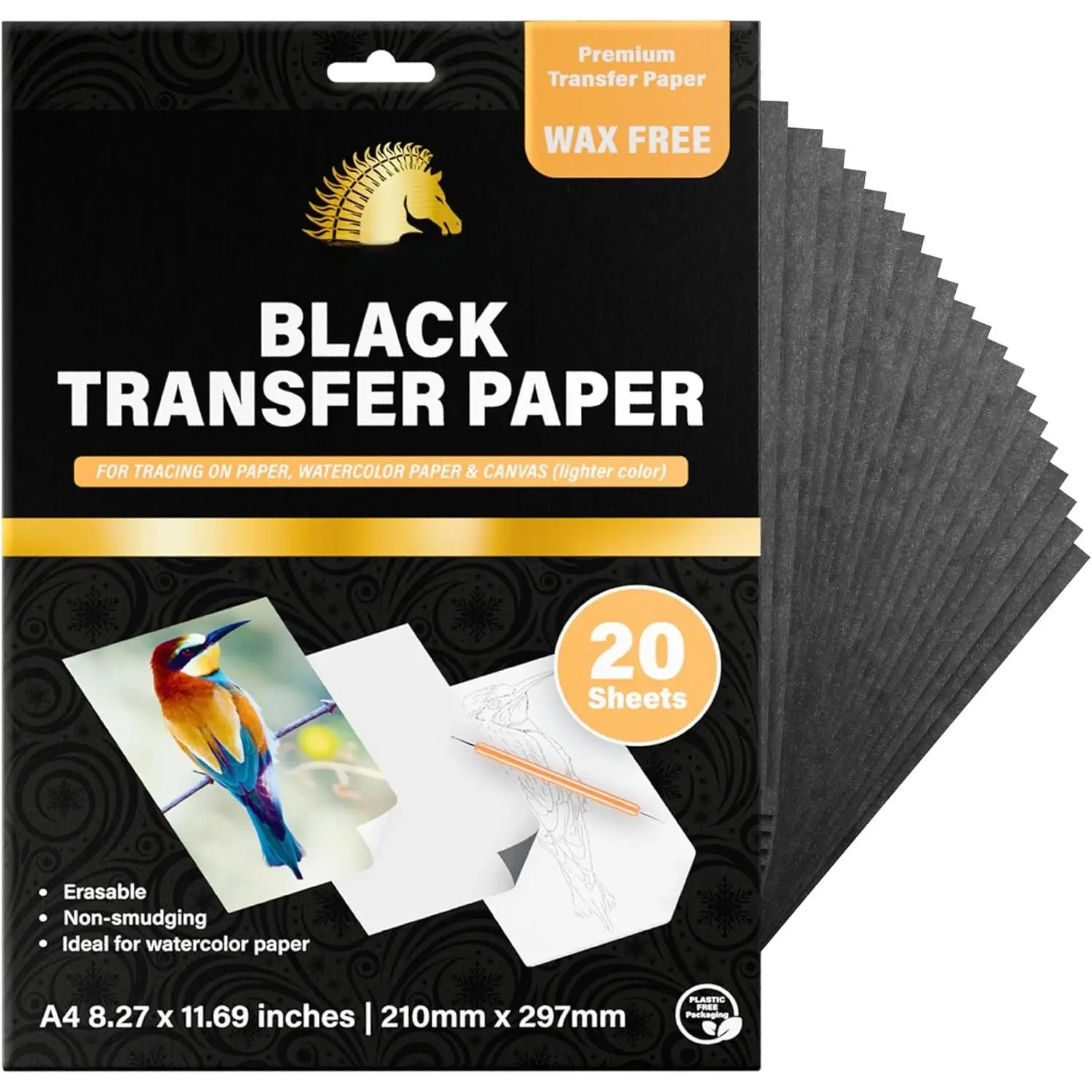 Graphite Transfer Paper, A4 Black, 20 Sheets, Wax-Free for Trace Drawing, Art & Office Stationery Supplies