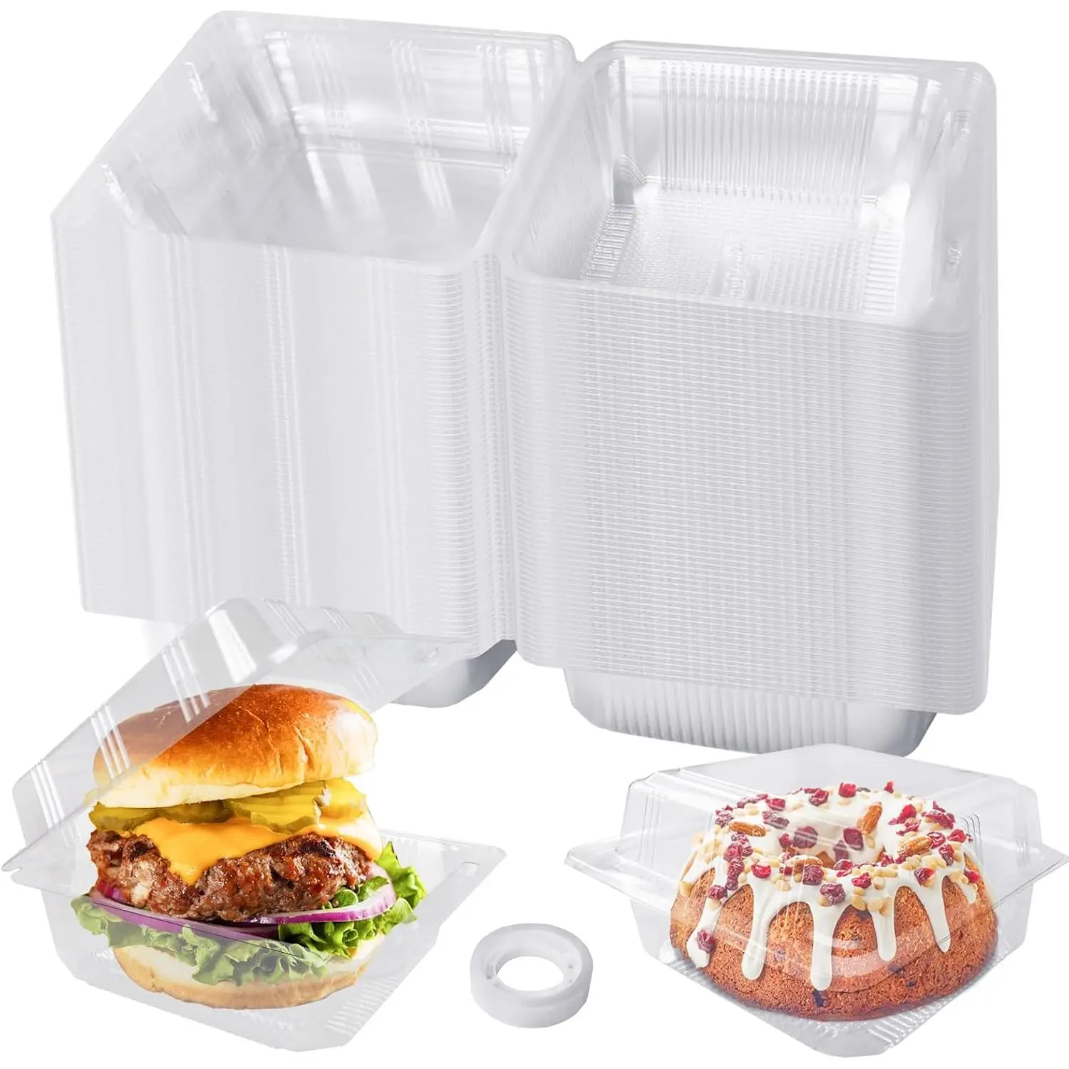 100 Pcs Clear Plastic Square Hinged Food Container,Disposable Cake Slice Clamshell Takeout Tray,Plastic To Go Containers with Clear Lids for Pastry,Salad,Dessert,Sandwiches,5.3"x 5.1"x 2.4"