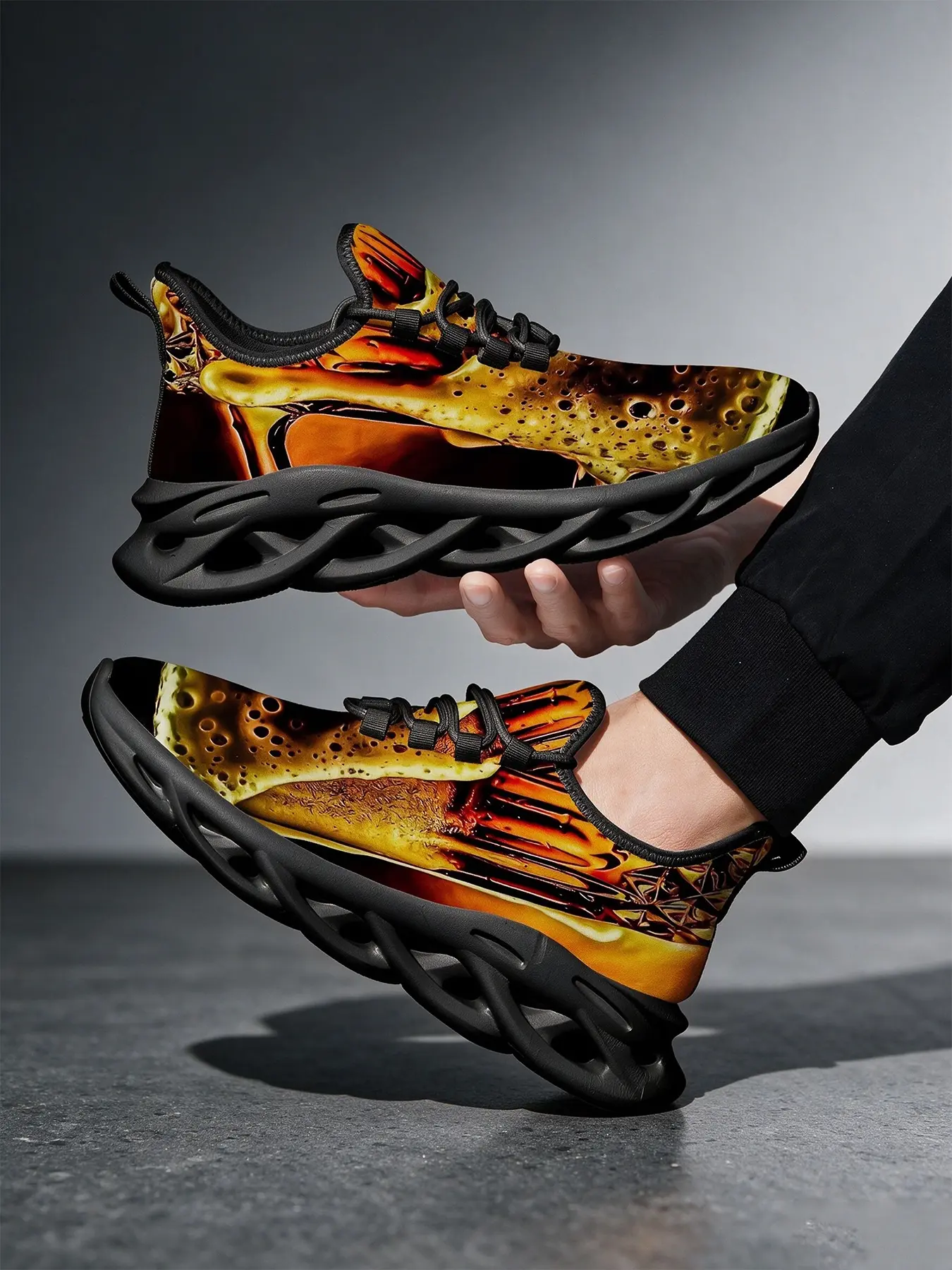 Adult Comfortable Breathable Cushion Sneakers Unisex Personalized Yellow Art Print Lightweight Hollow Sole Non Slip Casual Athletic Walking Trainers Versatile For Daily Outings Low Top Sneakers