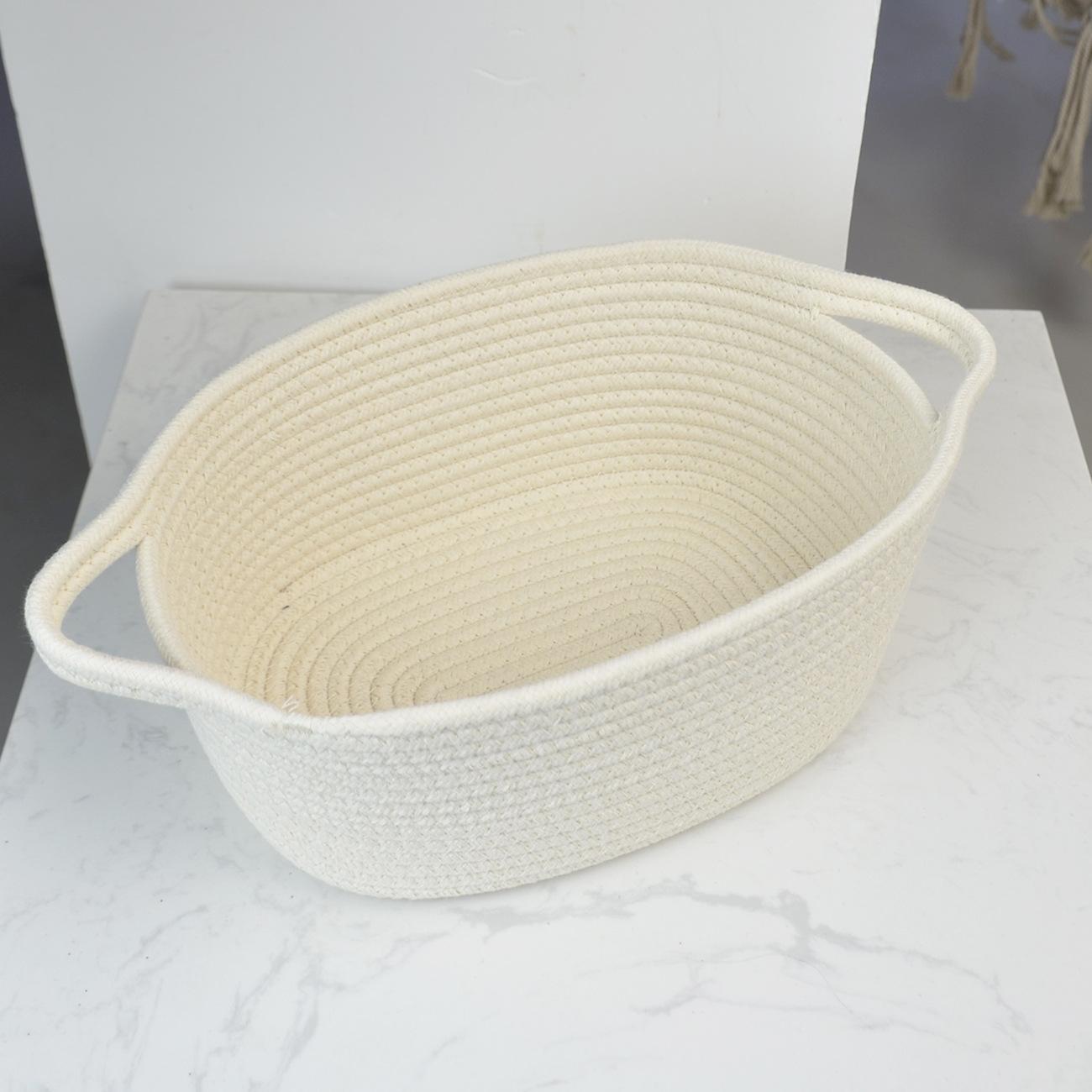 Cotton Rope Woven Storage Basket, Oval Organizer with Handle for Snacks & Toys, Portable Household Storage Bin for Living Room & Bedroom, Multifunctional Braided Storage Basket