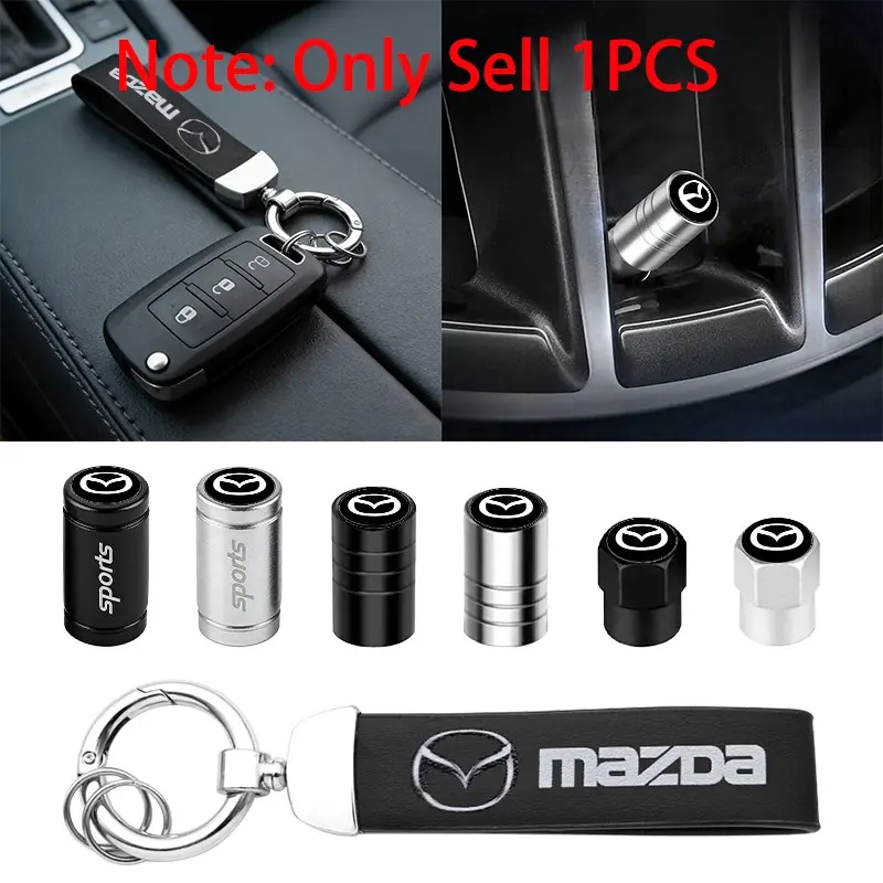 1/4/5Pcs Mazda Models Logo Emblem Metal Car Wheel Tire Valve Caps Tyre Rim Air Stem Covers Leather Car Keychain Key Ring Car Key Holder For Mazda 2 3 6 8 CX-3 CX4 CX-5 CX-7 CX-9 Axela Demio Atenza MX5 RX8 Automotive Styling Accessories, Car Accessory
