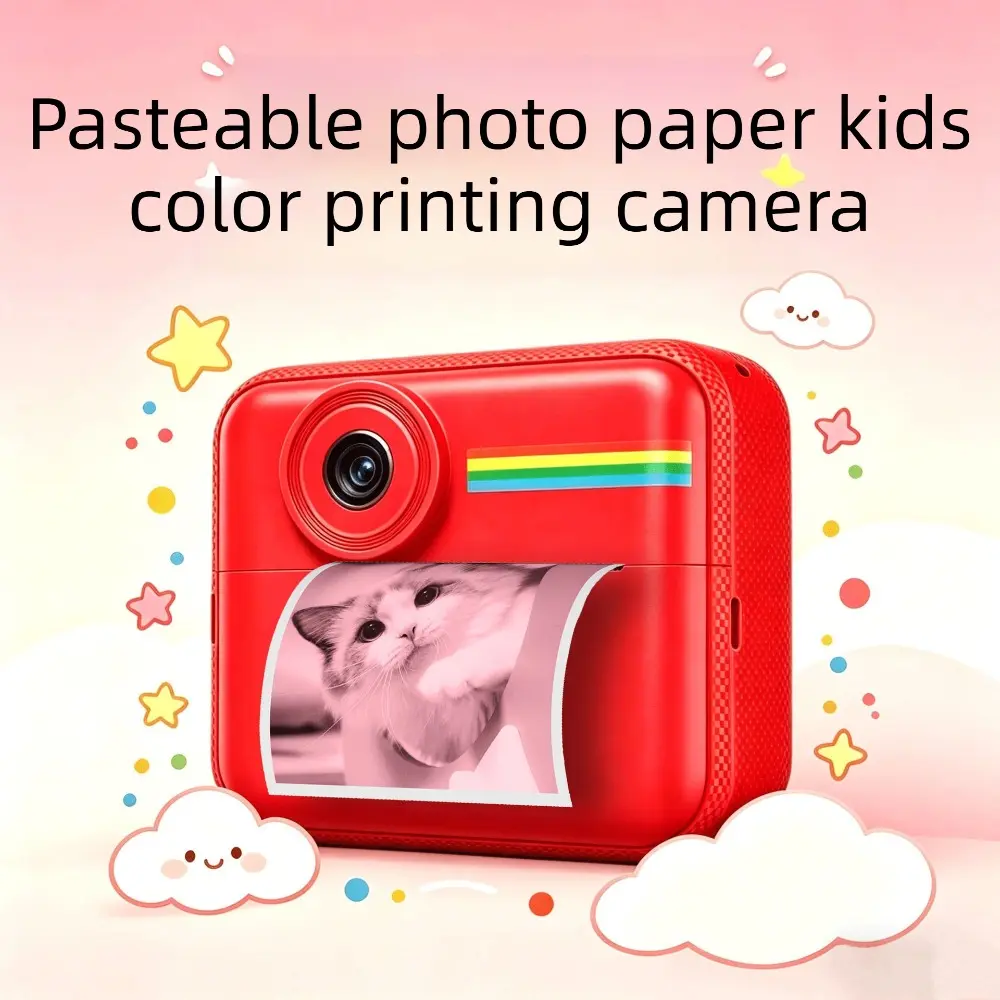 Cute Kids Mini Instant Print Digital Printer Camera - Compact, Durable, Colorful, Portable, Rechargeable LCD Plastic Pocket Shoot Camera with Micro SD Card Support, Novelty Birthday Gift for Girls, Pocket Camera, Shoot Cameras