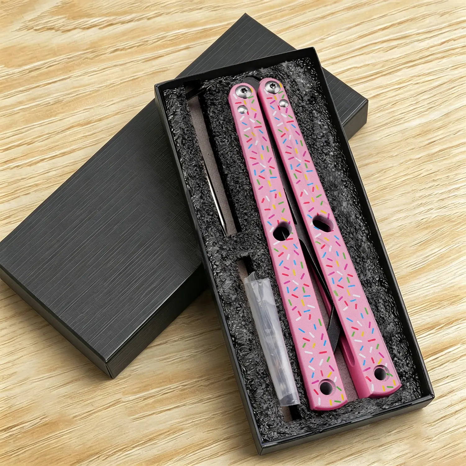 Donut Balisong Knife, Aluminum Handle, Non-Sharp Blade, Ideal Gift for Beginners, Safe and Easy-To-Use, Perfect for New Balisong Enthusiasts