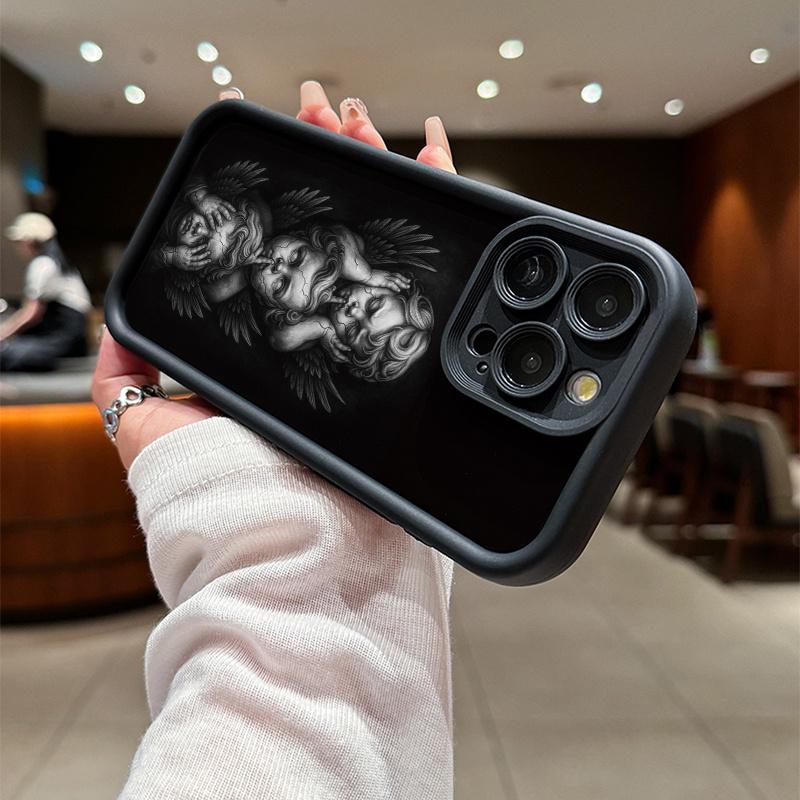 Phone case: Black And White Cherub Trio Pattern Black Sky Eye Ladder Phone Case. It Features A Precise Cutout Design for Full Protection Of Your Phone. for iPhone 17 E Air Pro ProMax iPhone16 15 14 Plus 13 12 Mini 11 X XS XR