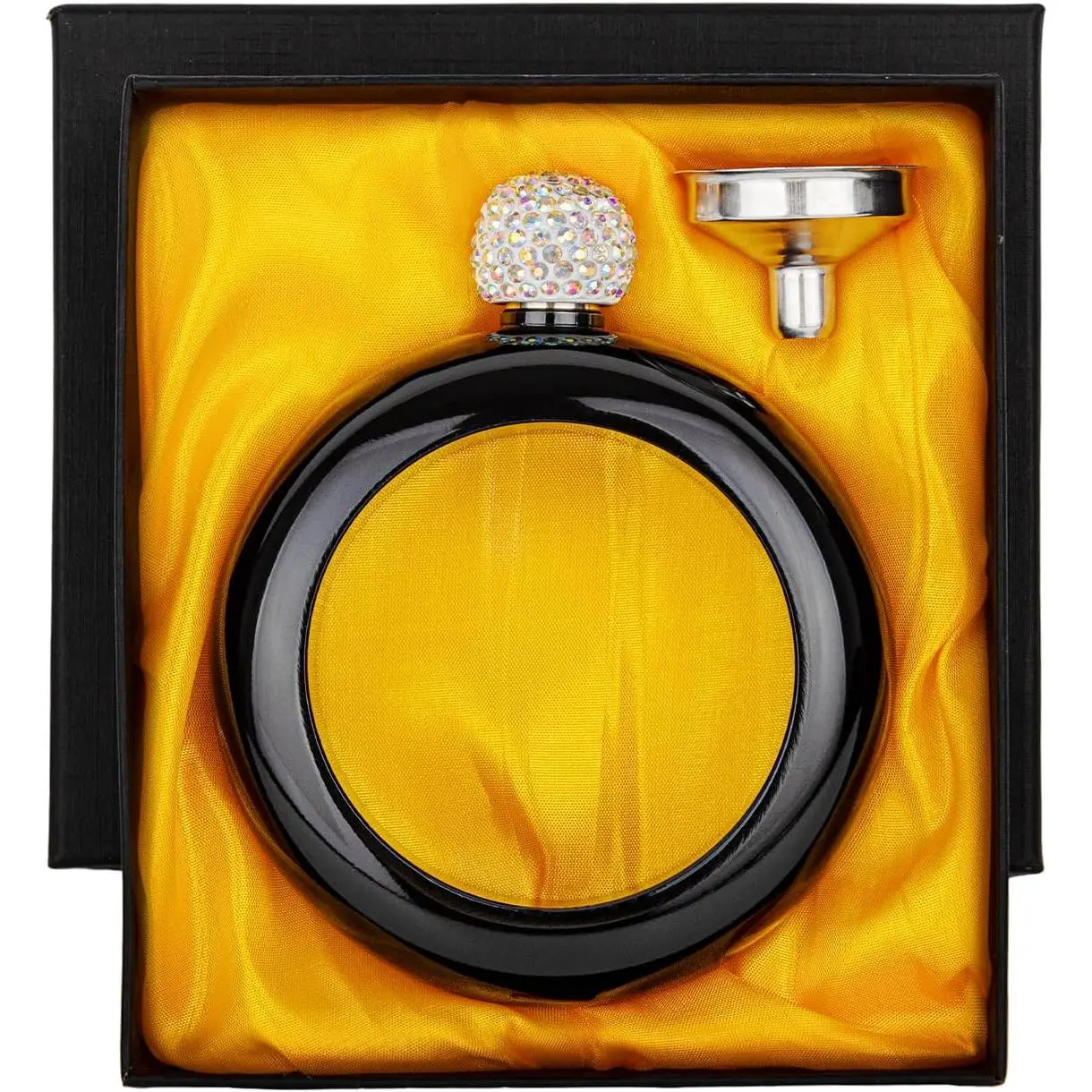 Bracelet Bangle Flask for  3.5 oz Stainless Steel Bracelet Flask Present Ideas for Women (Black with Rhinestones Lid)
