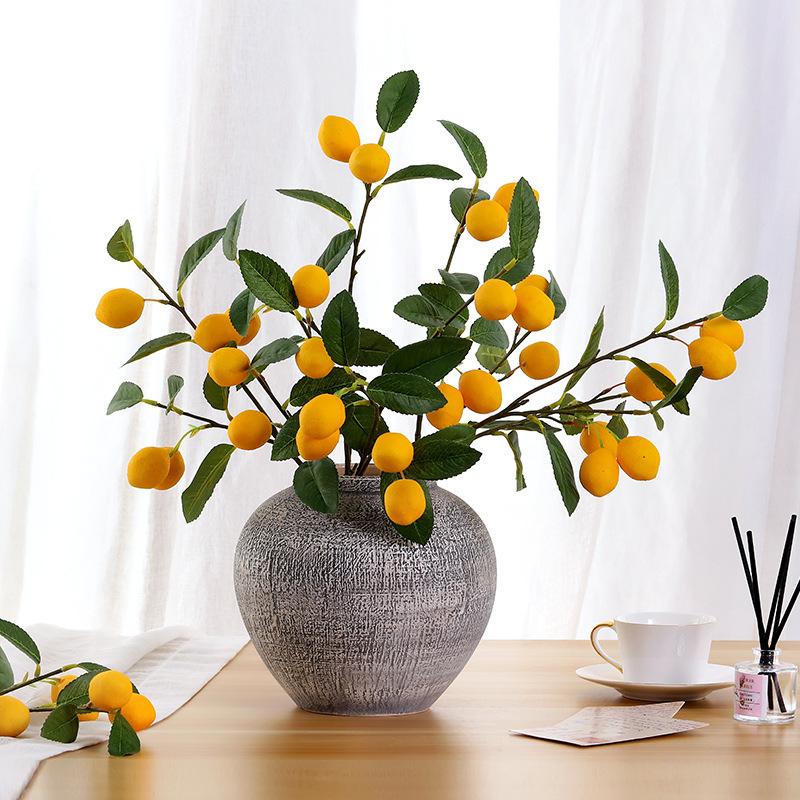4pc Artificial Lemon Branch with 6 Lemon Fruits, Bonsai Ornament, Artificial Fake Fruit, Simulated Green Plant Decoration
