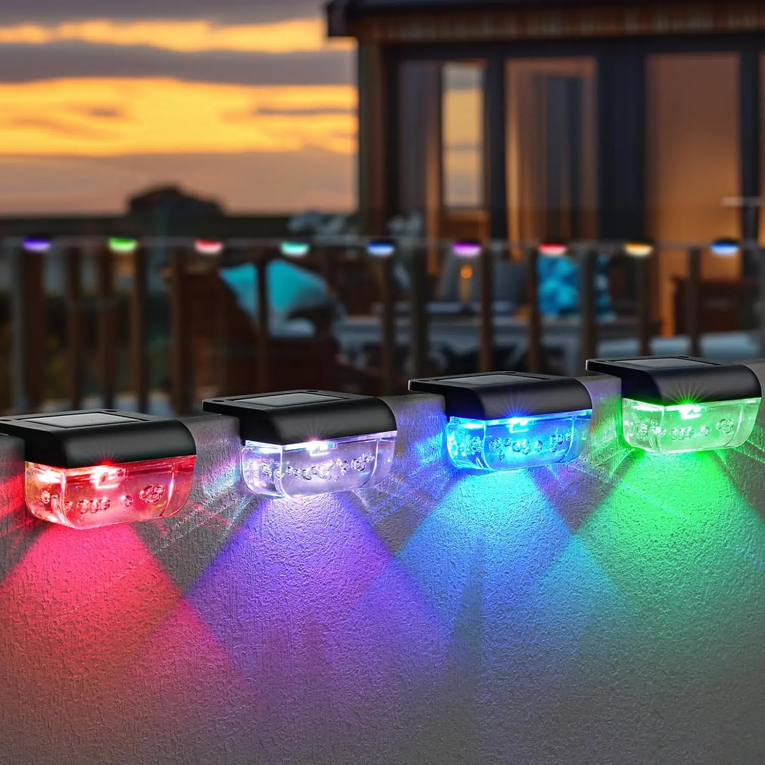 12 Pack Solar Deck Lights, RGB Color Changing Christmas Solar Fence Lights, Waterproof Step Lights for Outside, Step, Fence, Deck, Stair, Pool and Yard