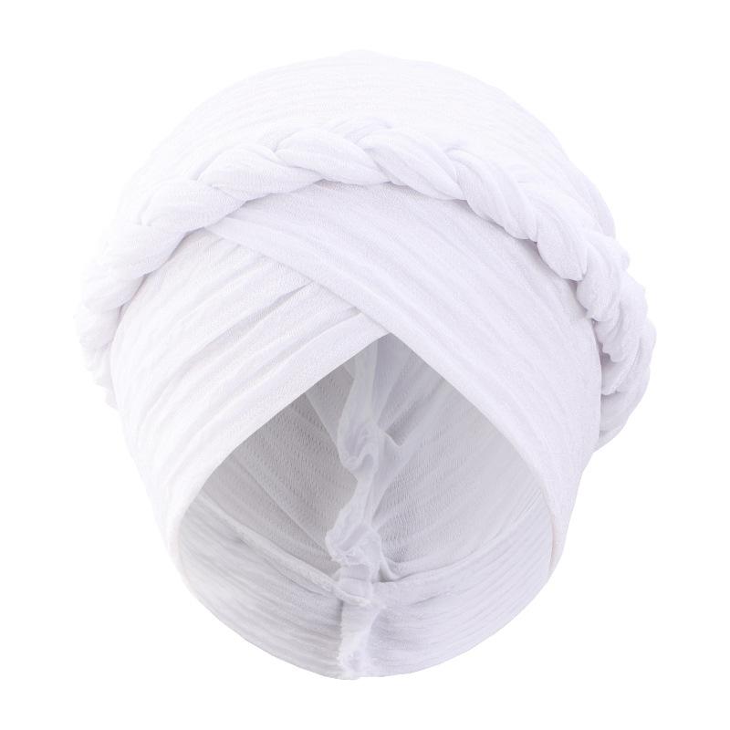 Fashion Braid Turban Hat, Solid Indian Style Pleated Bonnet for Women