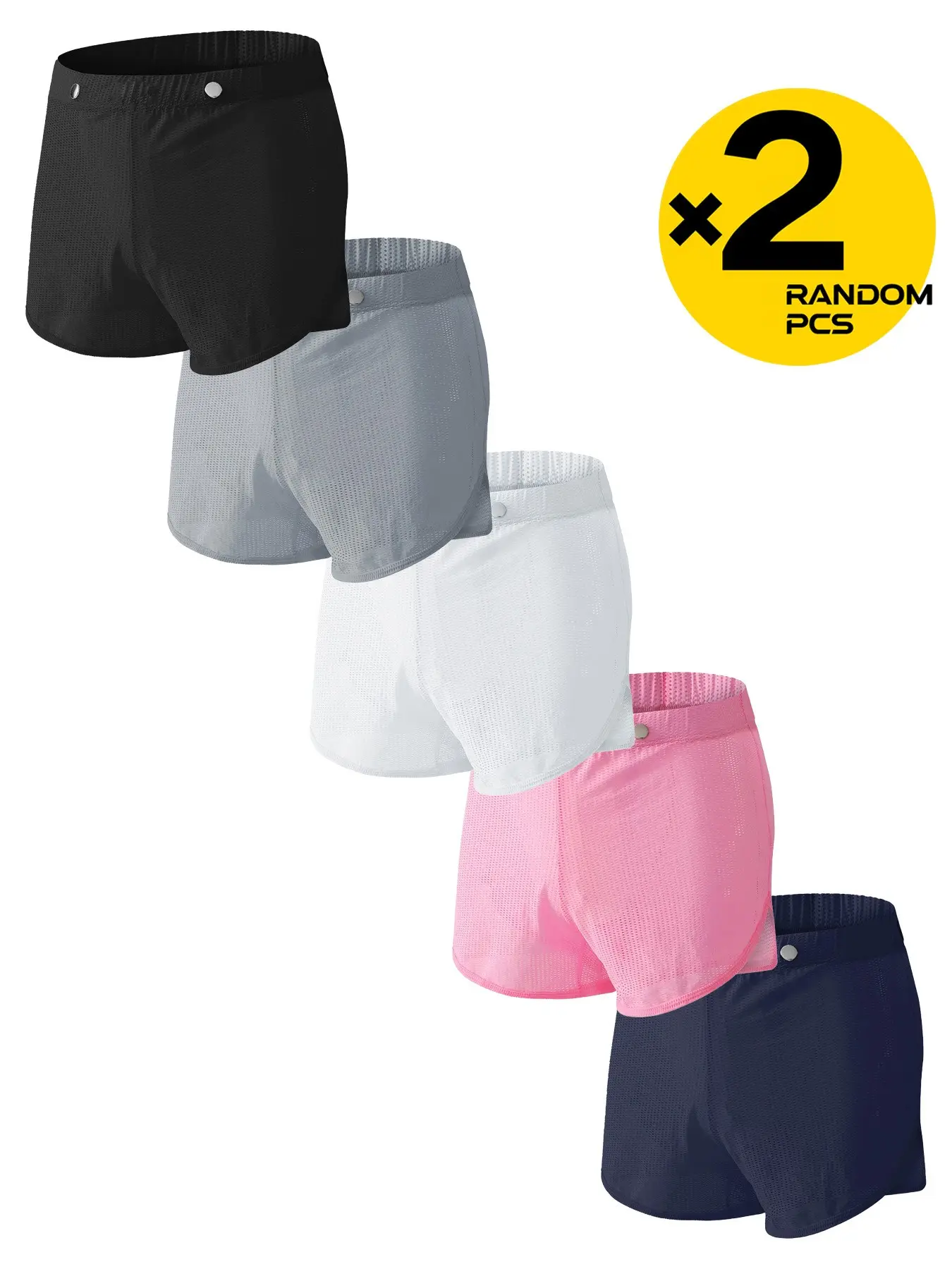 2/3/4 Pack Random Color Men Fine Mesh Boxer Shorts, Solid Color Adjustable Waist Button Casual Underwear, Breathable Stretchy Lightweight Loose Male Trunks for Daily Gym Home Sleep Leisure Wear