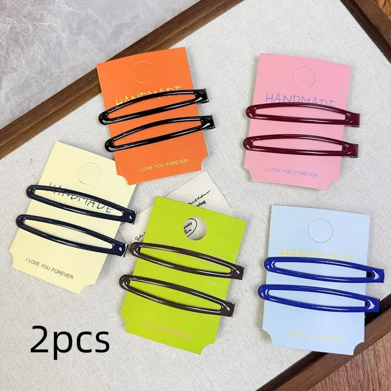 2pcs Basic Solid Color Shiny Alloy Hair Clips, Durable Long Bb Hair Pins, Fashion Versatile Barrettes, Daily Hair Styling Accessory