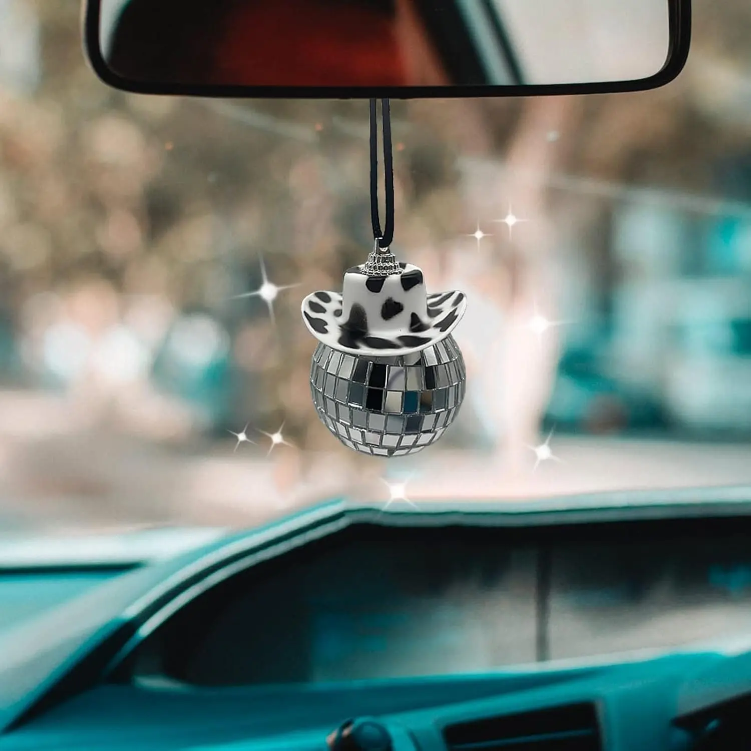 Black   Accessories, Disco Ball, Ball Mirror Ornament,  Cowboy Hat , Rear View Hanger,