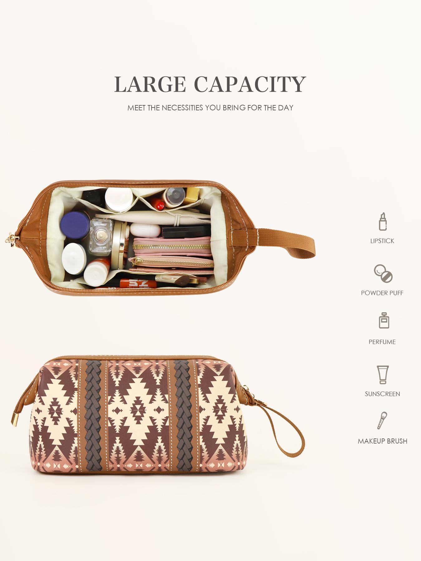 Boho Style Colorblock Ethnic Pattern Makeup Bags, Casual Trendy Waterproof Cosmetic Storage Bag, Versatile Zipper Makeup Bag for Women & Girls, Designer Wash Bag, Cosmetic Pouch for Travel Use,