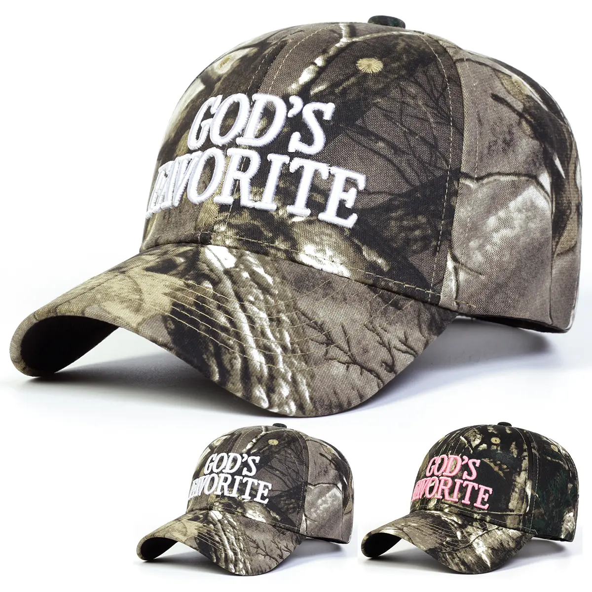 Unisex Camouflage Baseball Cap with GOD'S FAVORITE Letter Print, Adjustable Size, Outdoors Sunscreen Leisure Hat for Spring Autumn Travel