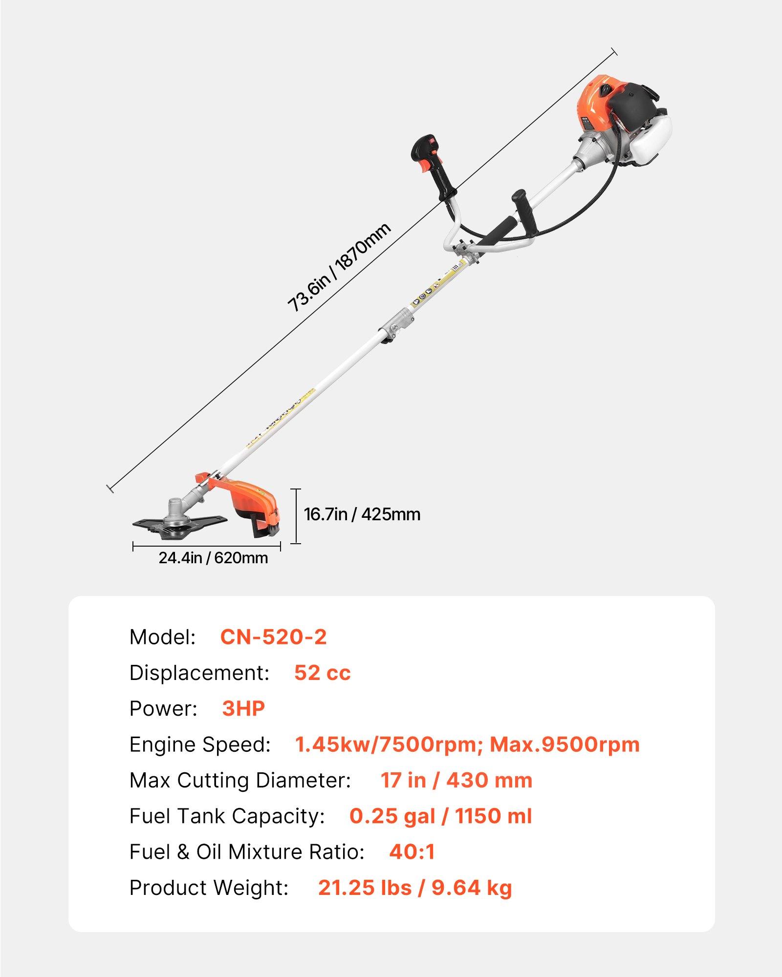 VEVOR Cordless String Trimmer, 52 cc 2-Stroke, Gas Powered Weed Wacker, 17" Cordless Grass Trimmer, Multi-Functional Lawn Edger with Shoulder Strap & 3T Blade, Weed Eater for Quick Grass Cleaning