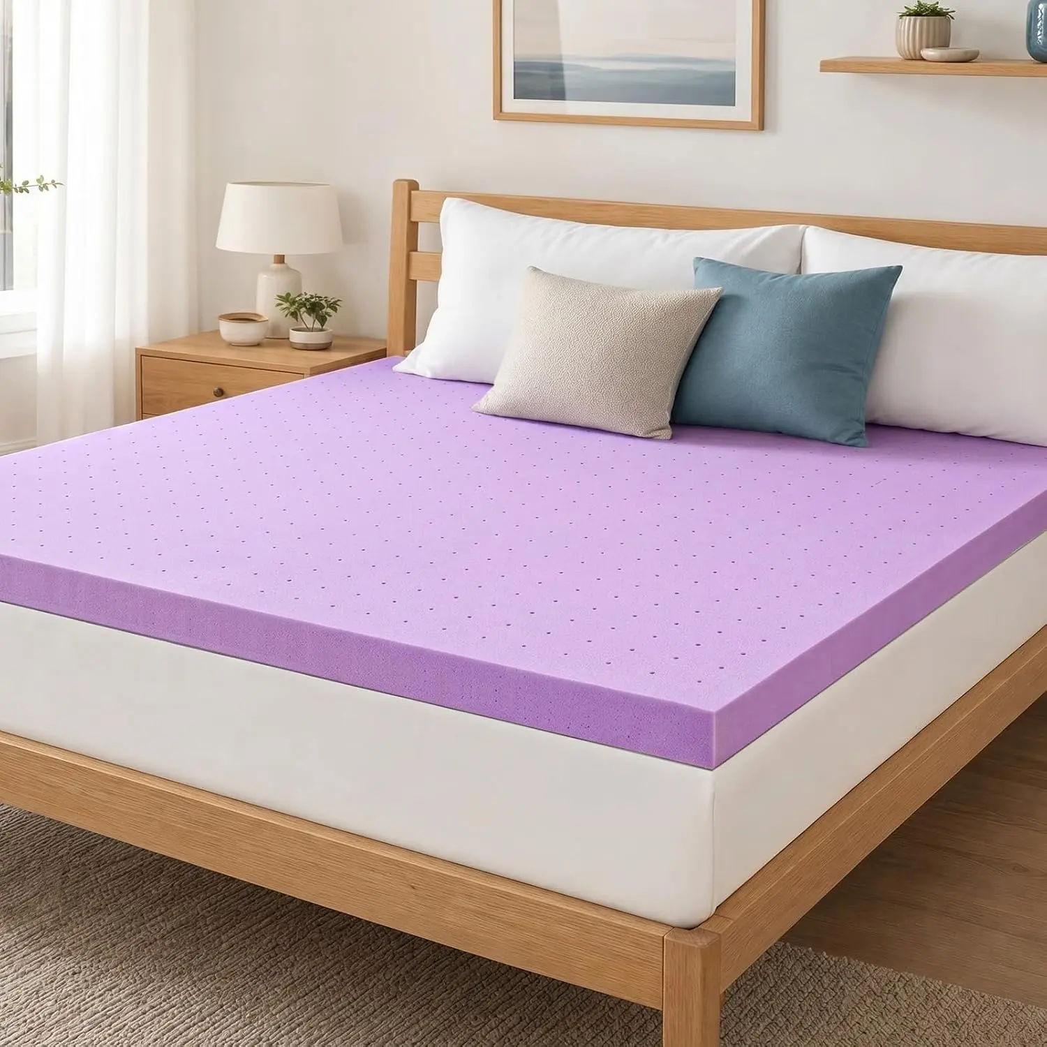 2 Inch Cooling Mattress Topper Full, Gel Ventilated Soft Pressure Relief Mattress Pad, Breathable Bed Topper for Bedroom, RV, and Sleeper Sofa, CertiPUR-US Certified, Purple