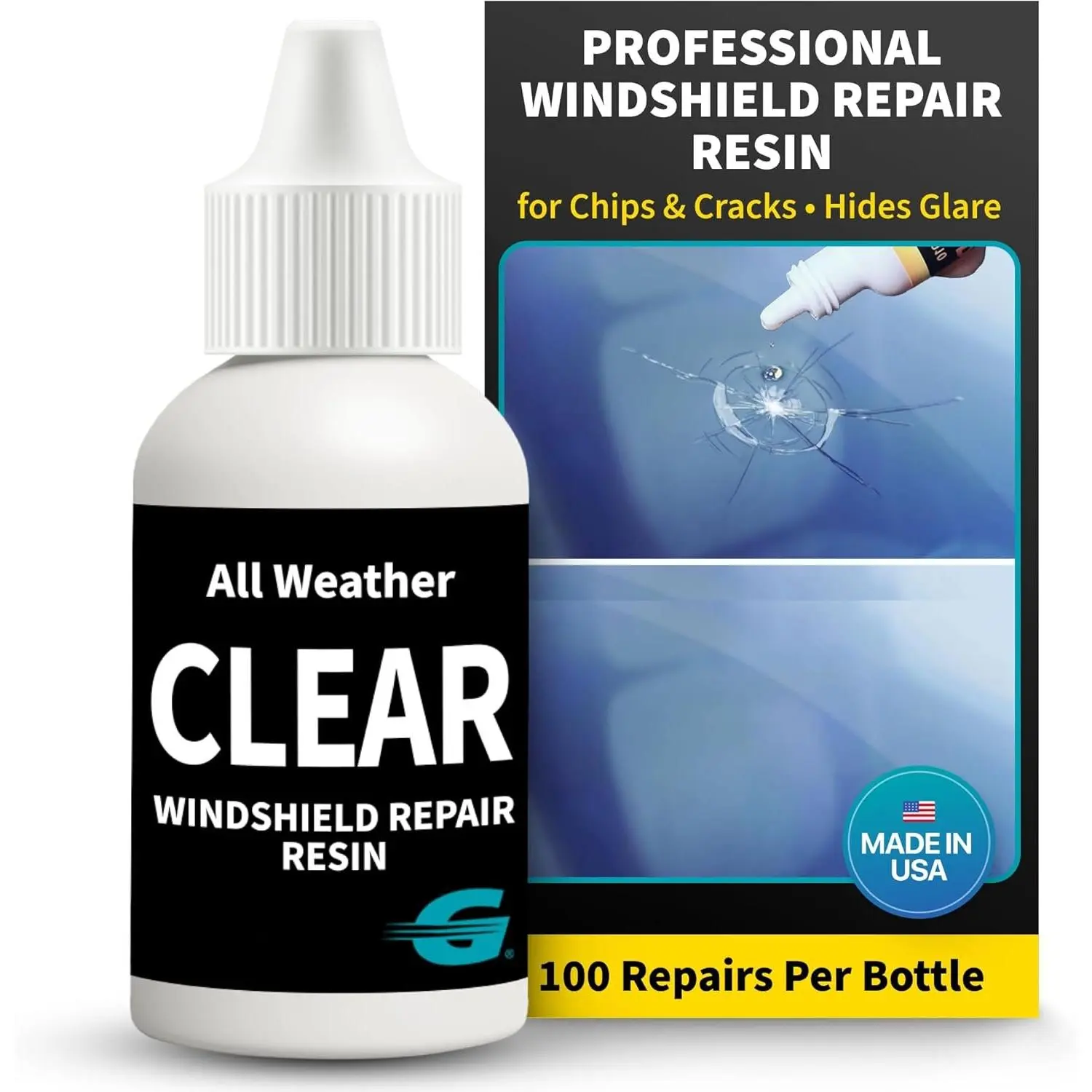 Windshield Repair  - Liquid Auto Windshield Chip Repair Kit for Glass Crack &  - Clear Tint for Reduced Visibility - -Weather Liquid  with Zoom Injector & UV Curing Lights