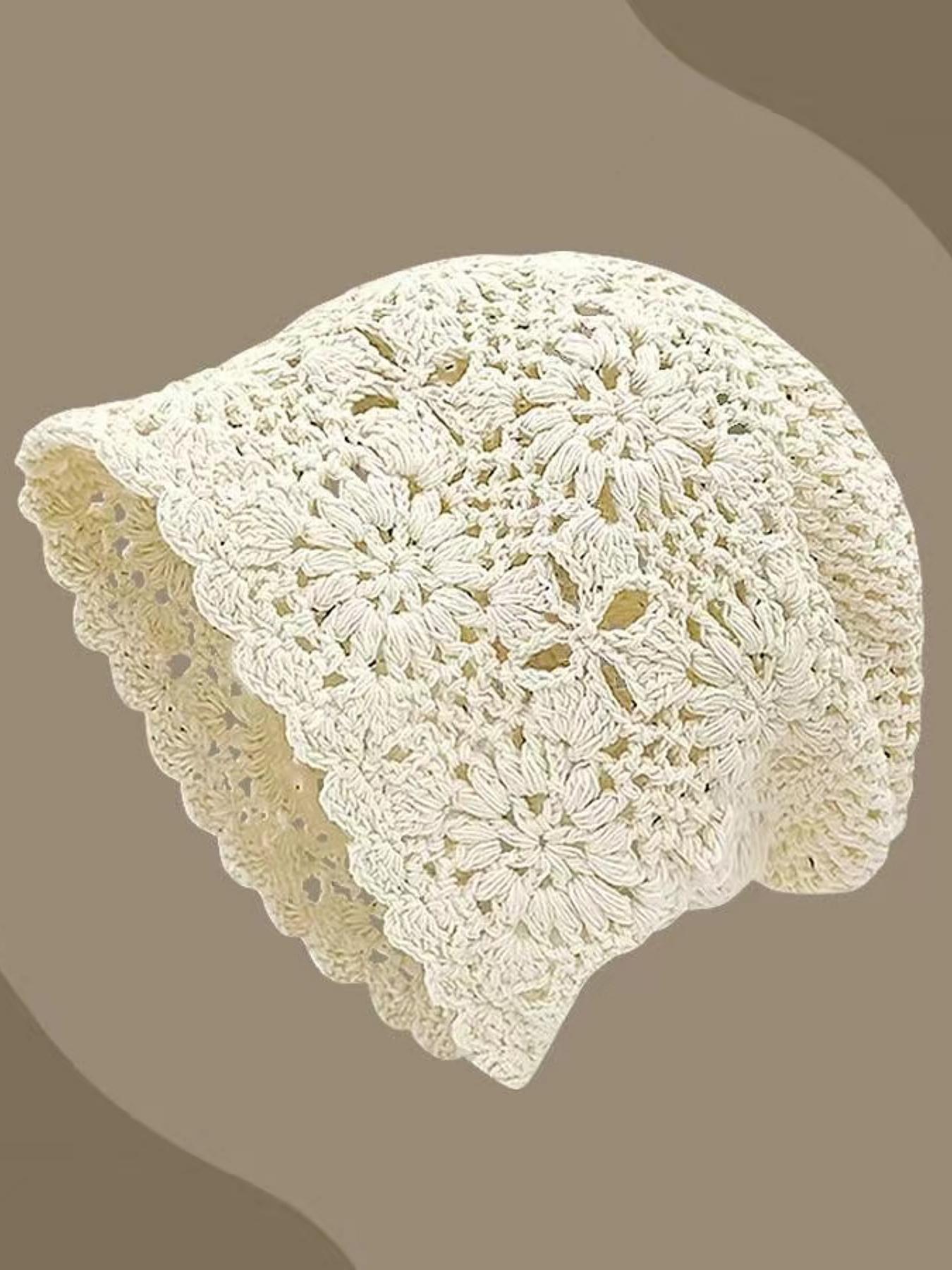 Women's Handmade Knitted Bucket Hat, Floral Design, Casual Loose-Fit, Perfect for Fall & Winter, Daily Wear Street Fashion, Knit Hats