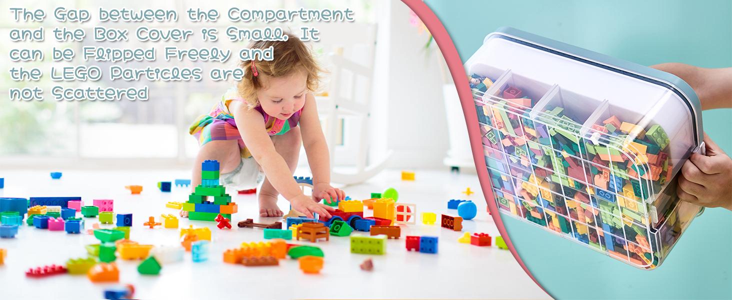 Toys Organizer Storage Case for Lego Box Kids Toy Stackable Building Blocks with Lids Bins Adjustable Lego Storage Containers Plastic Toy Box 1 Layer (Lemon)