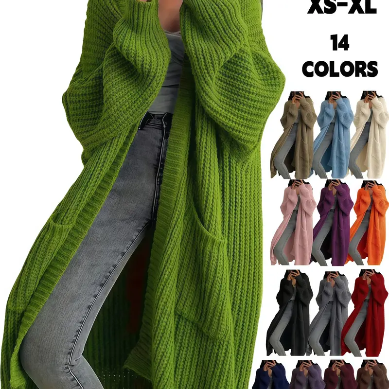 Women's Oversized Baggy Y2K Cardigan, Long Sleeve, Open Front, Chunky Knit with Pockets, Loose Fit, Long Length, Perfect for Fall & Winter, Casual Chic Knitwear Garment