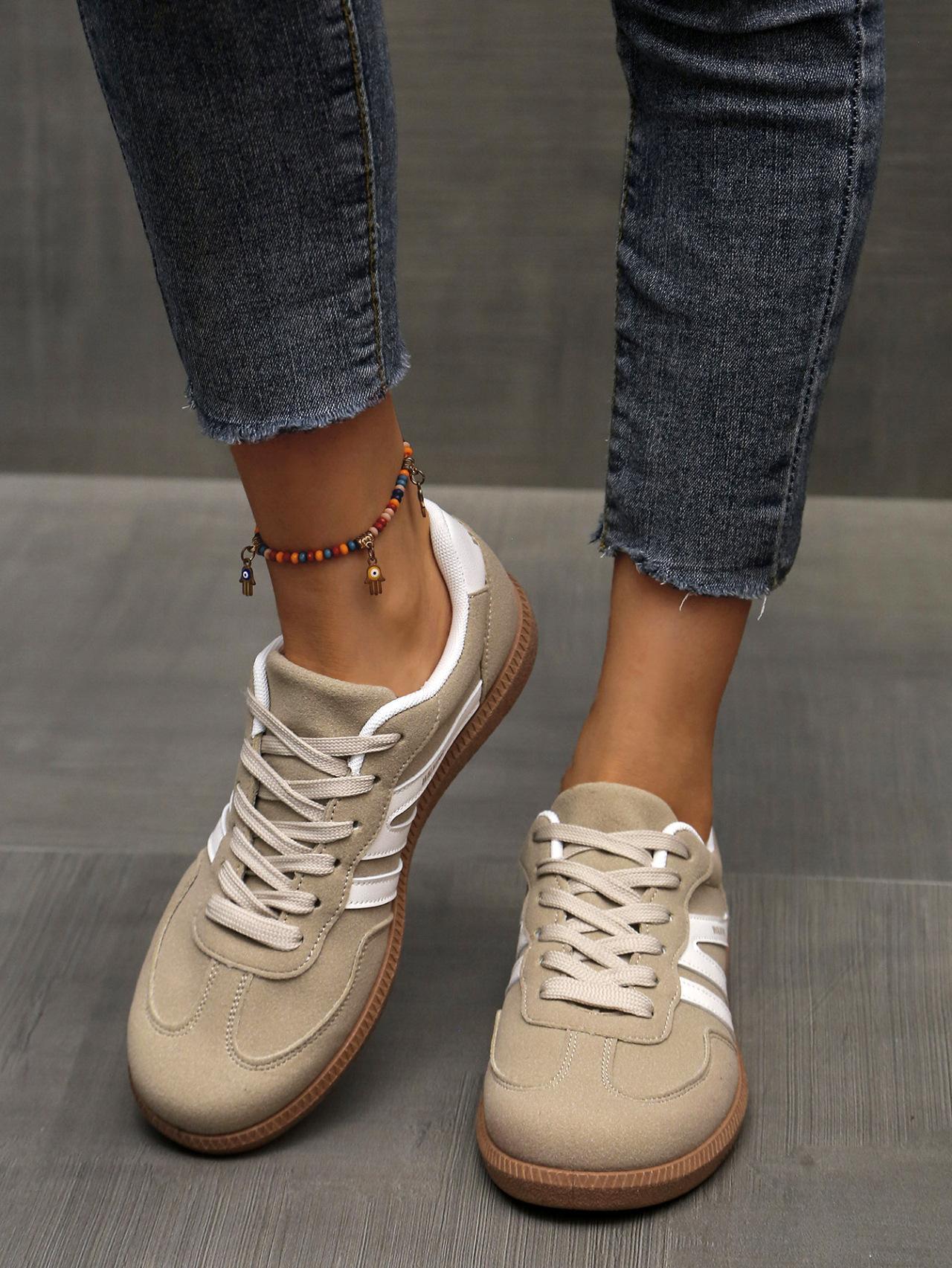 Women's Fashionable Patchwork Lace Up Low Top Casual Flat Sneakers , Casual Comfortable Sports Walking Shoes for Daily Wear, GAT Female All-match Round Toe Casual Shoes for Women & Girls SpringStatements