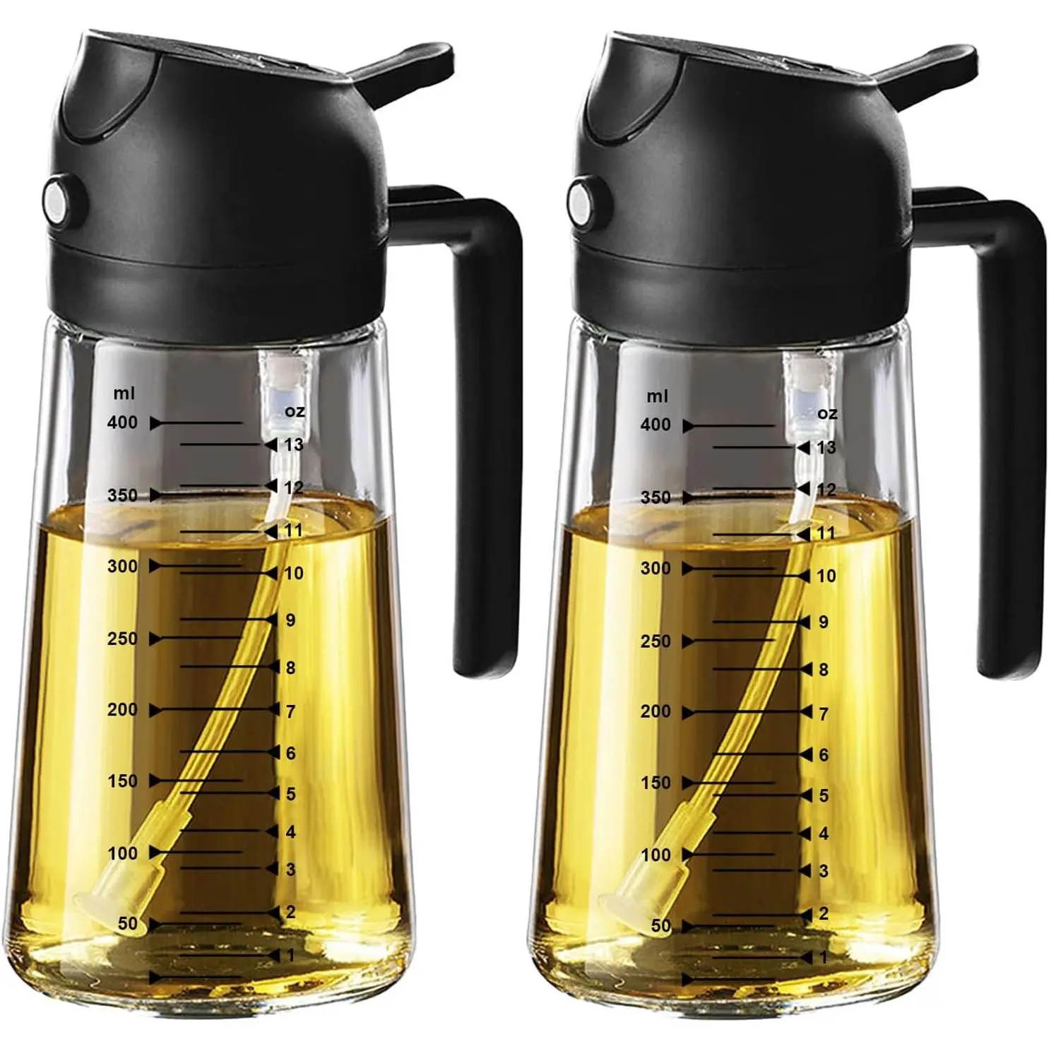 2-Pack 16oz/470ml Glass Olive Oil Sprayer Dispenser - 2-in-1 Kitchen Storage Bottle Gadget for Air Fryer, Salad Prep, BBQ jar spray clear glass bottle plastic container