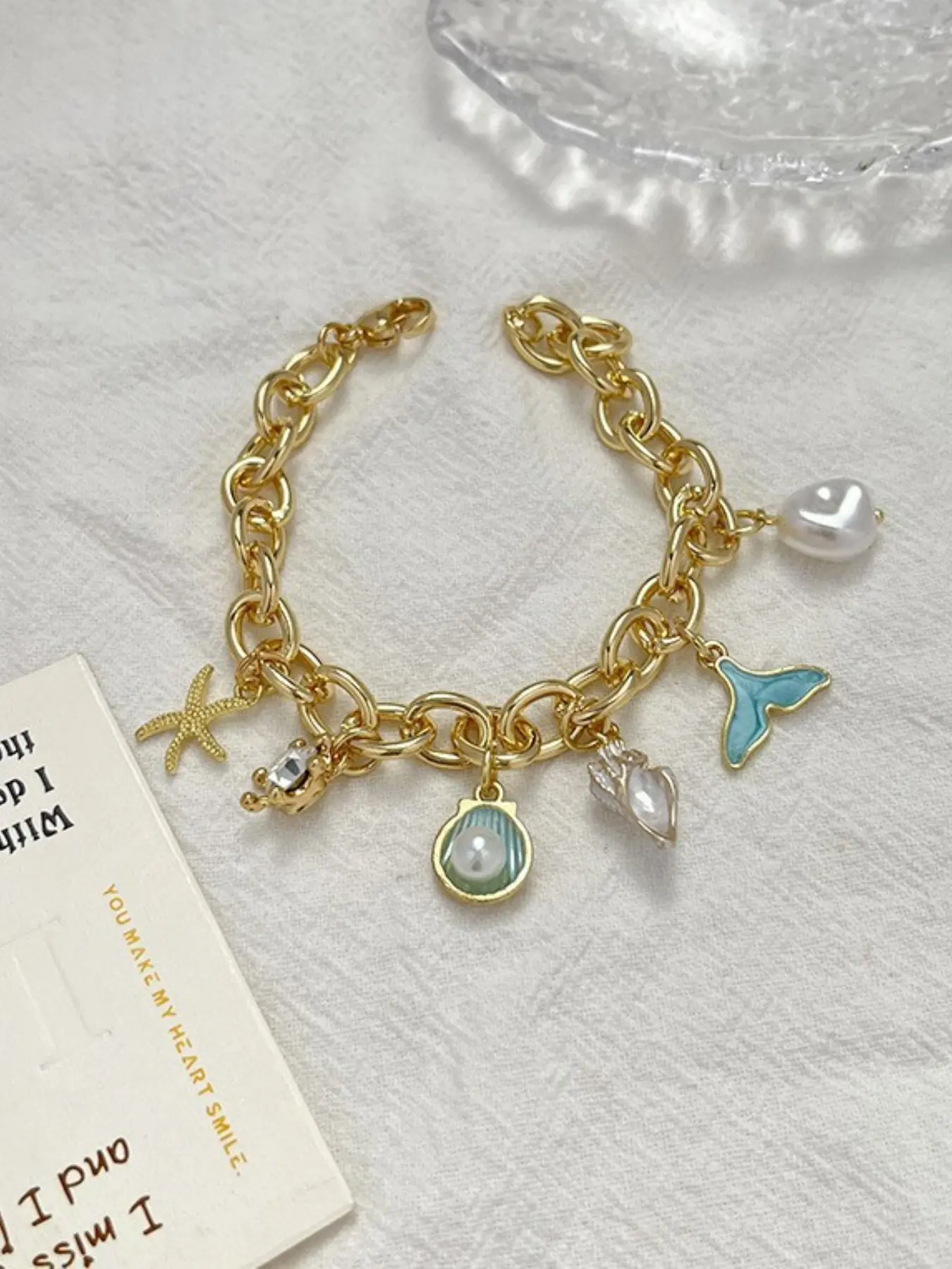 Blue Oil Drop Fish Tail Shell Starfish Bracelet for Women, Luxury Personality Wristband, Best Friend Gift, Elegant Minimalist Jewelry