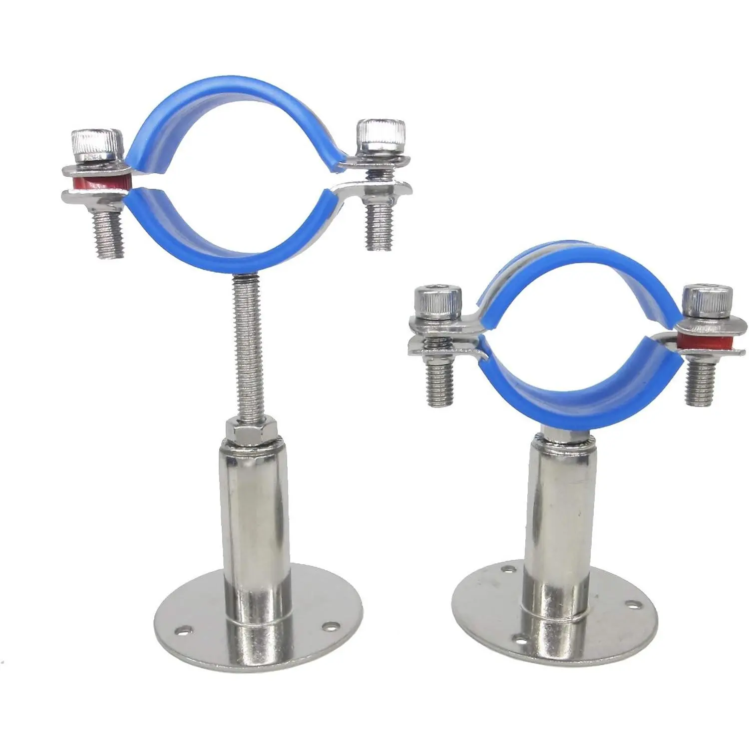 2 Pack 1.5-Inch Adjustable Stainless Steel Pipe Clamp Brackets - Heavy Duty Rustproof Wall/Ceiling Mount Pipe Supports with Adjustable Clamp, Mount Screws