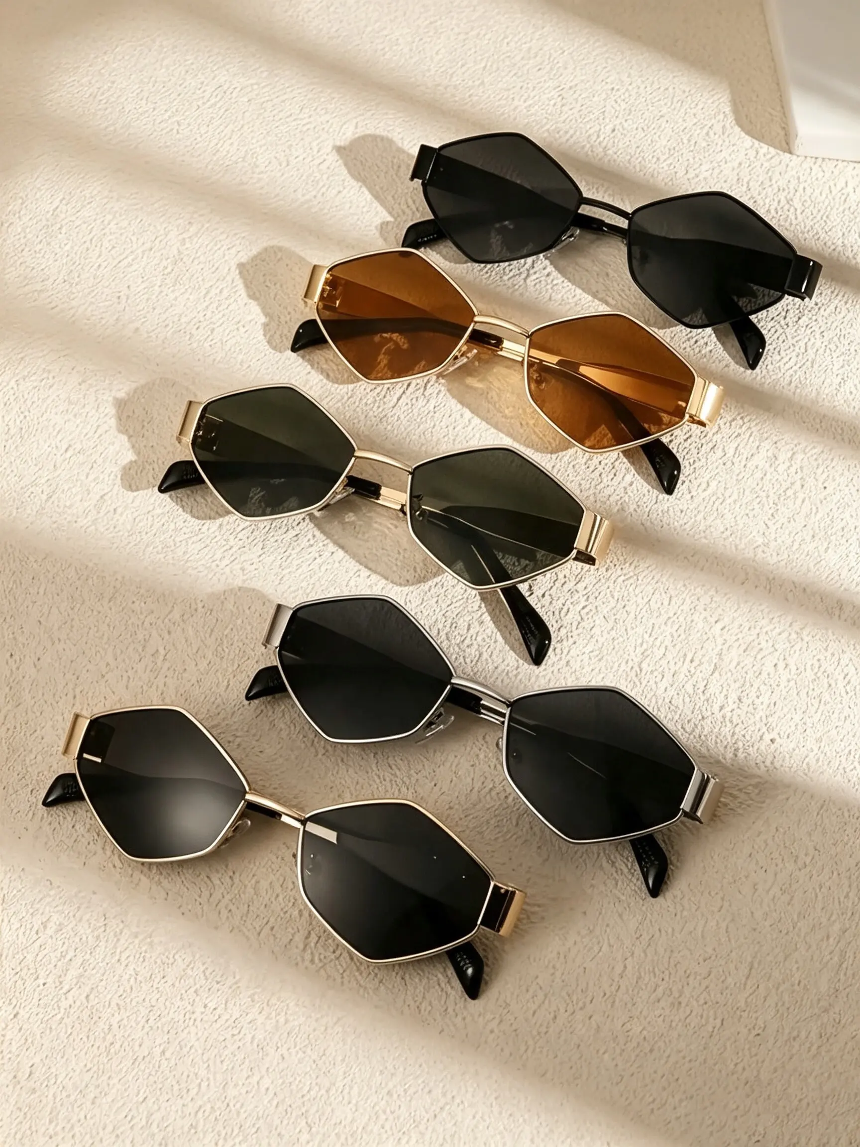 Vintage Hexagonal Metal Sunglasses, Unisex Narrow Geometric Frame, Fashion Street Style Shades, Trendy Eyewear for Men and Women