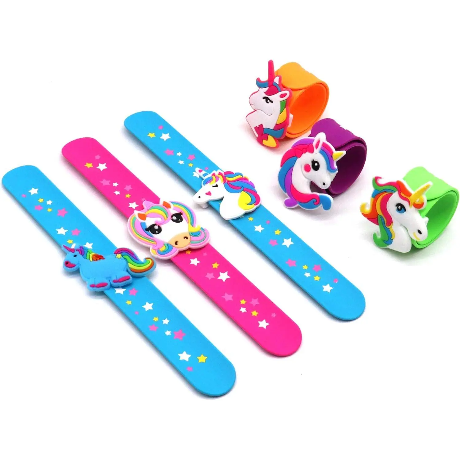 Silicone Unicorn Slap Bracelets - Birthday Party Favors, Gifts, Carnival Prizes Set (6 Pack)fidget toys