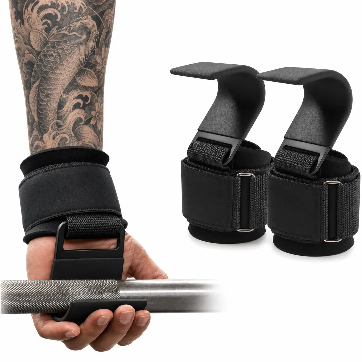 Weight Lifting Hooks with Wrist Support, Heavy Duty Non Slip Straps for Deadlifts, Pull Ups, and Shrugs – Gym Accessories for Men & Women