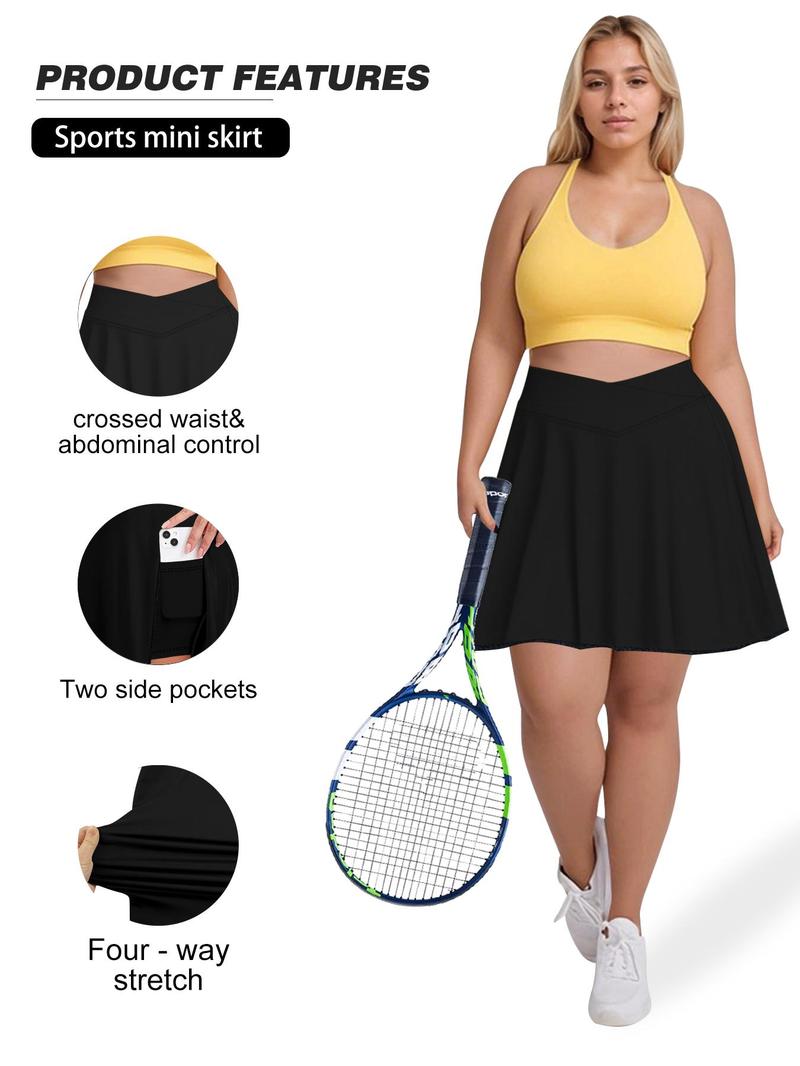 【Plus Size】 Solid Pocket Pantskirt, Casual High Waist for Women, Casual Sporty Skorts, Women's Bottoms for Summer