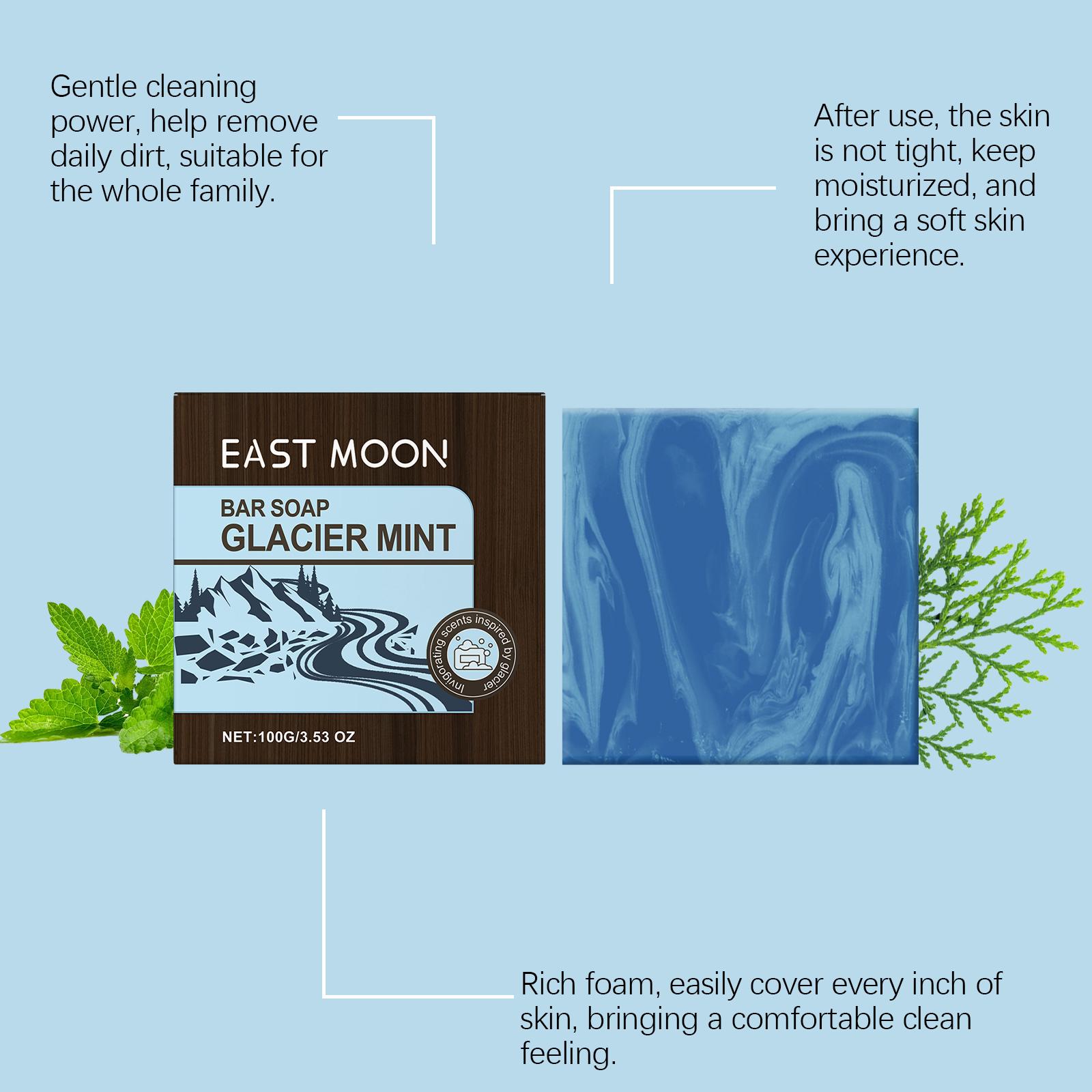 East Moon Glacier Mint Bath Soap， Cleansing All Body Skin Fragrance For Men Refreshing Cleansing Bath Soap