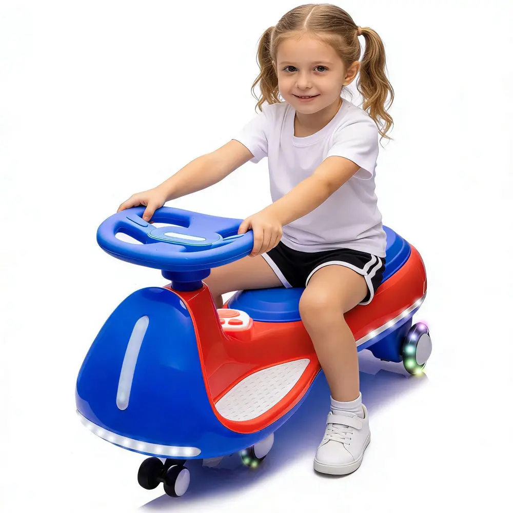 12V Kids Electric Wiggle Car with LED Wheels, Bluetooth Music & 2-in-1 Ride