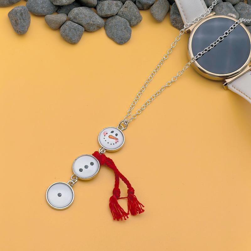 Cute Snowman Necklace with Button Pendant – Christmas Sweater Chain, Unique Winter Clavicle Necklace