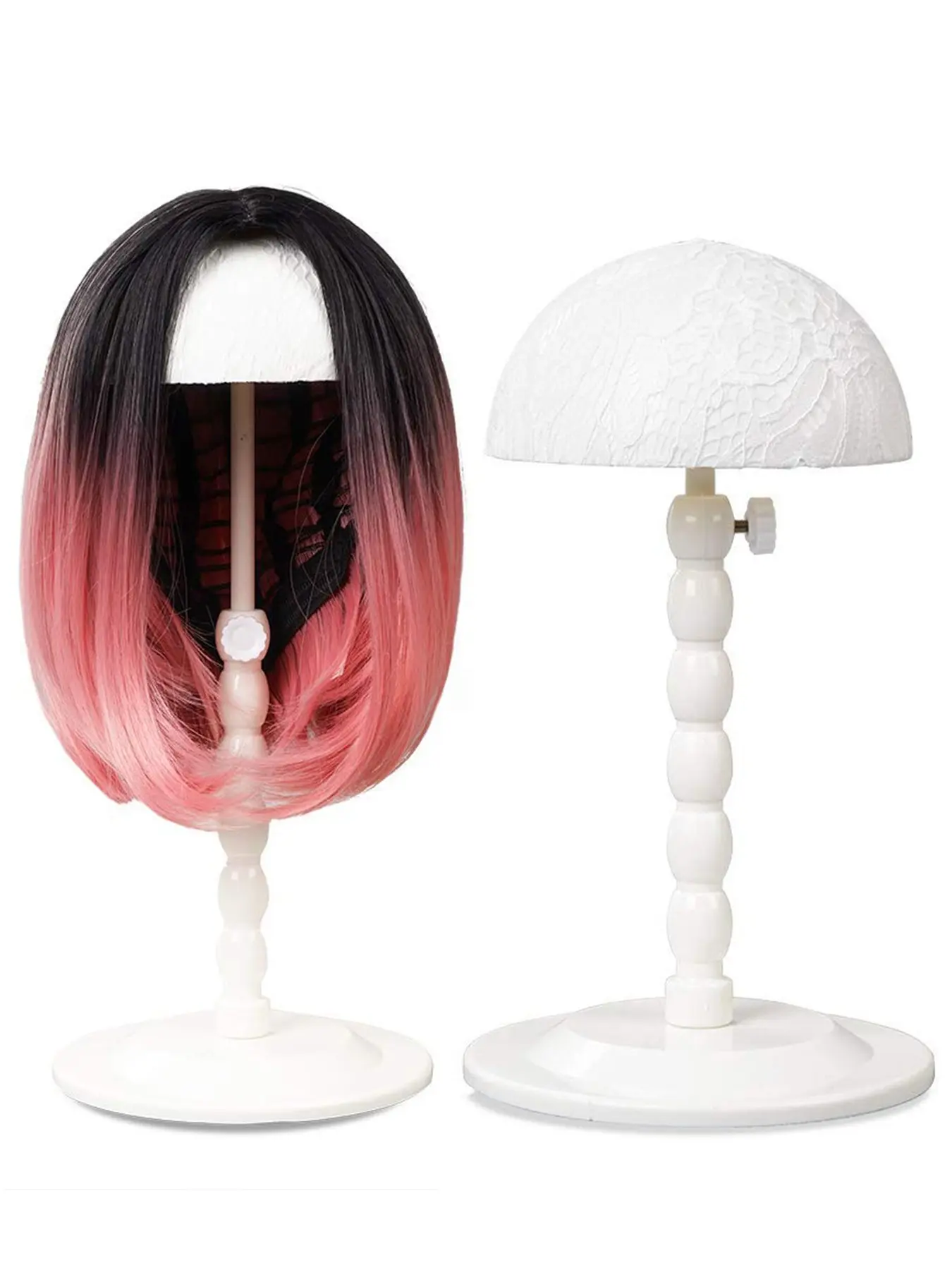 1 pcs Wig Stand Adjustable Height Hat Display Portable Folding Wig Head Holders Plastic Wig Stand for Styling Wig Hair Drying Display Hair Wigs (White)